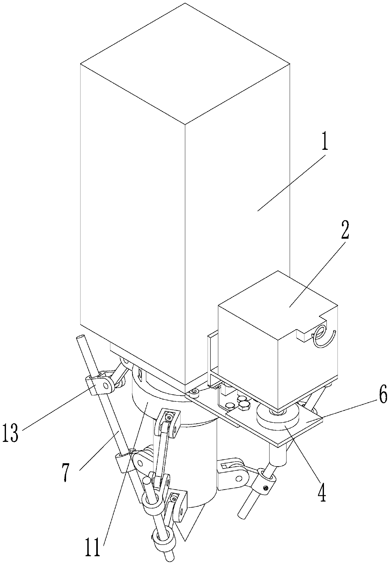 A laser coaxial powder feeding nozzle with adjustable powder convergence point of connecting rod and lever structure