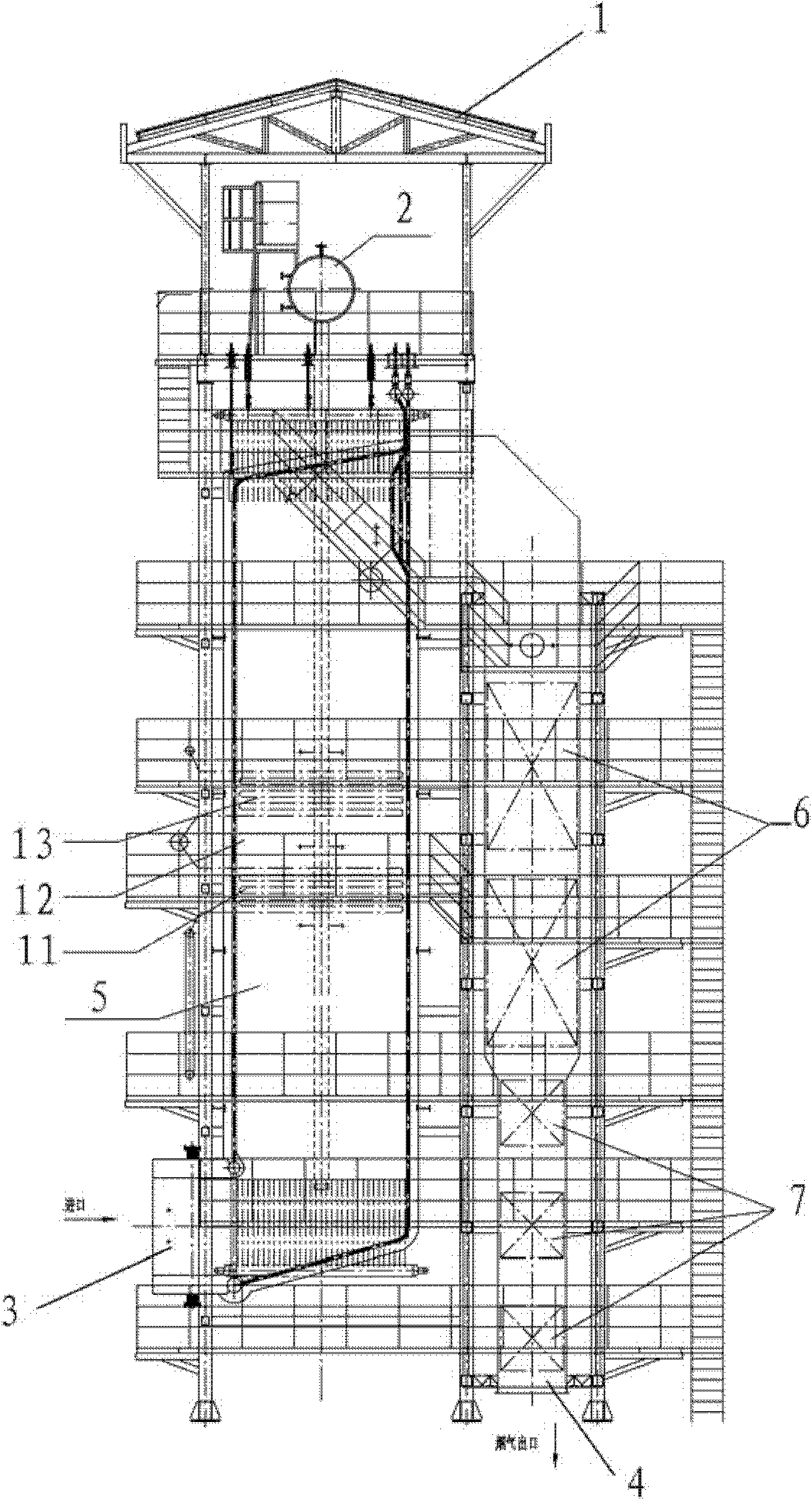 Waste heat boiler for power generating system based on tail gas waste heat of pot-type carbon calcining furnace