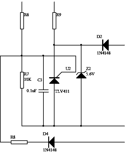 Battery powered overvoltage and undervoltage locking and 28V-voltage stabilization protection circuit