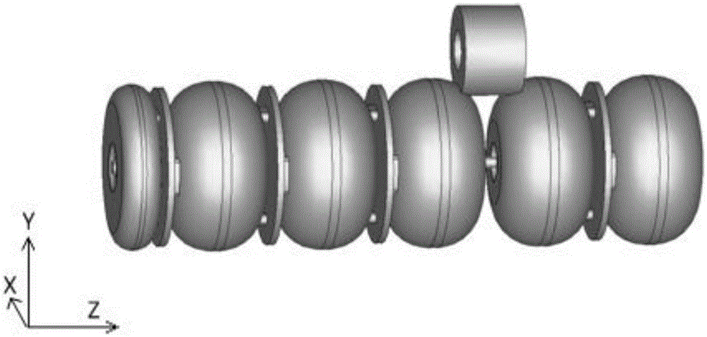 Shaft coupling and side coupling mixed double-beam standing wave electron linear accelerator