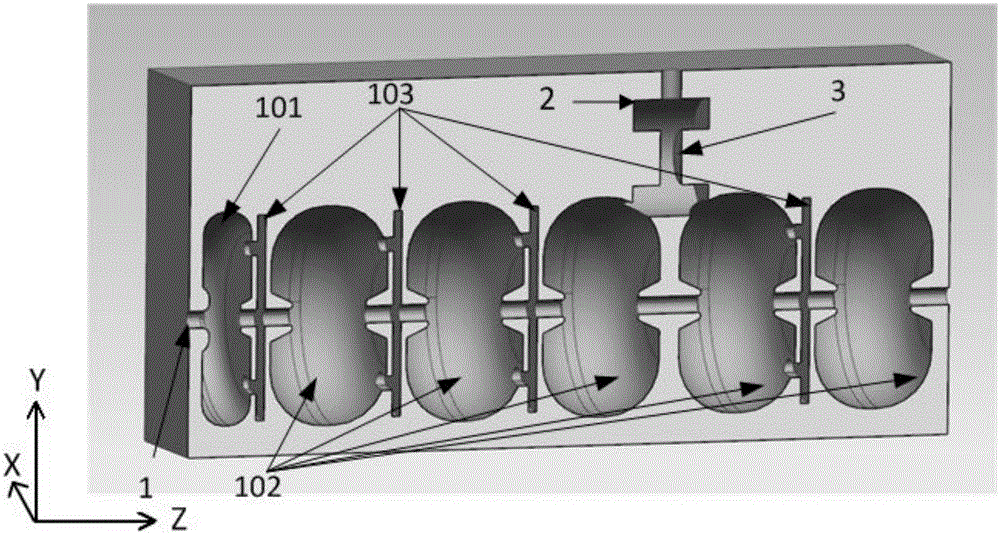 Shaft coupling and side coupling mixed double-beam standing wave electron linear accelerator