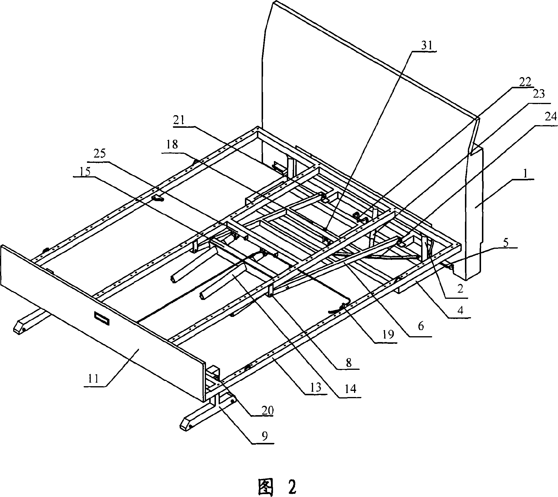 Power-assisted rising and falling bed using more safe and convenient gas spring