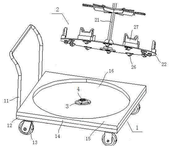 Storage and transfer trolley for automobile sliding column assemblies