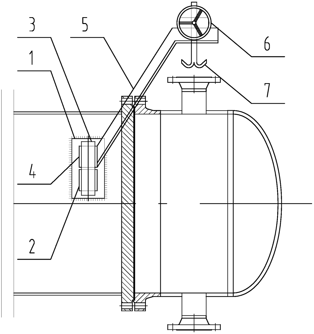 Simple and convenient disassembling and assembling device of horizontal flange connecting device