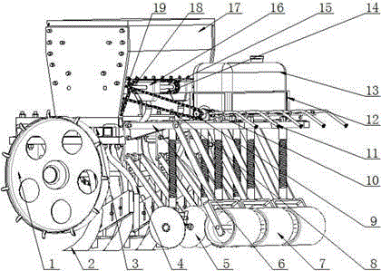 A small tractor traction seeder used in hilly and mountainous areas