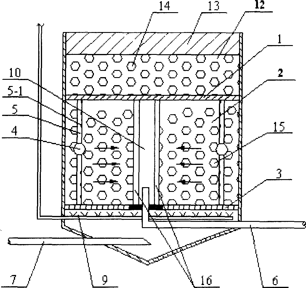 Semi-submergence type sewagte biological contacting oxidation prool and sewage treatment method