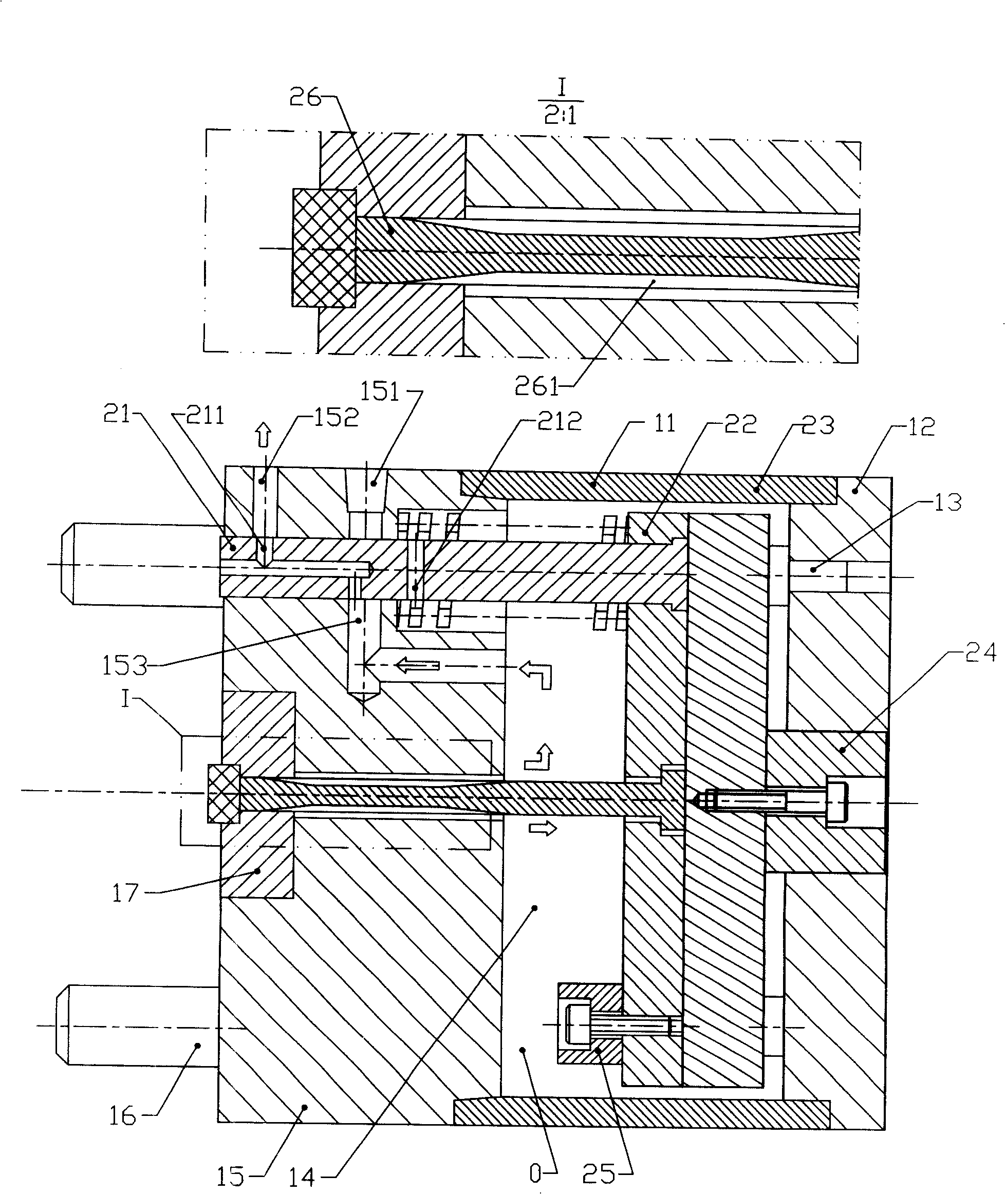 Mechanism of plastic rubber mold and compressed-air linked ejection mechanism