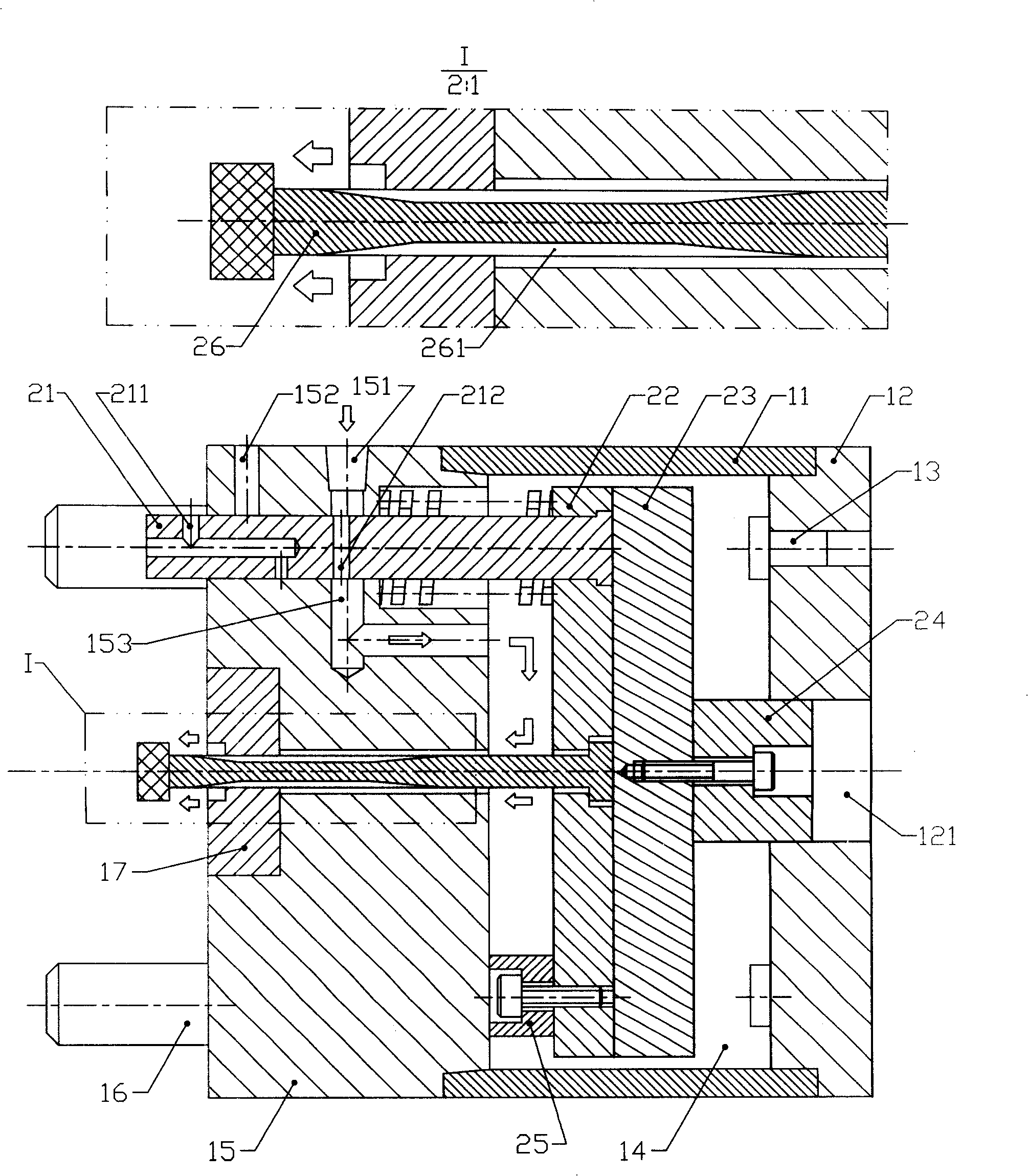 Mechanism of plastic rubber mold and compressed-air linked ejection mechanism