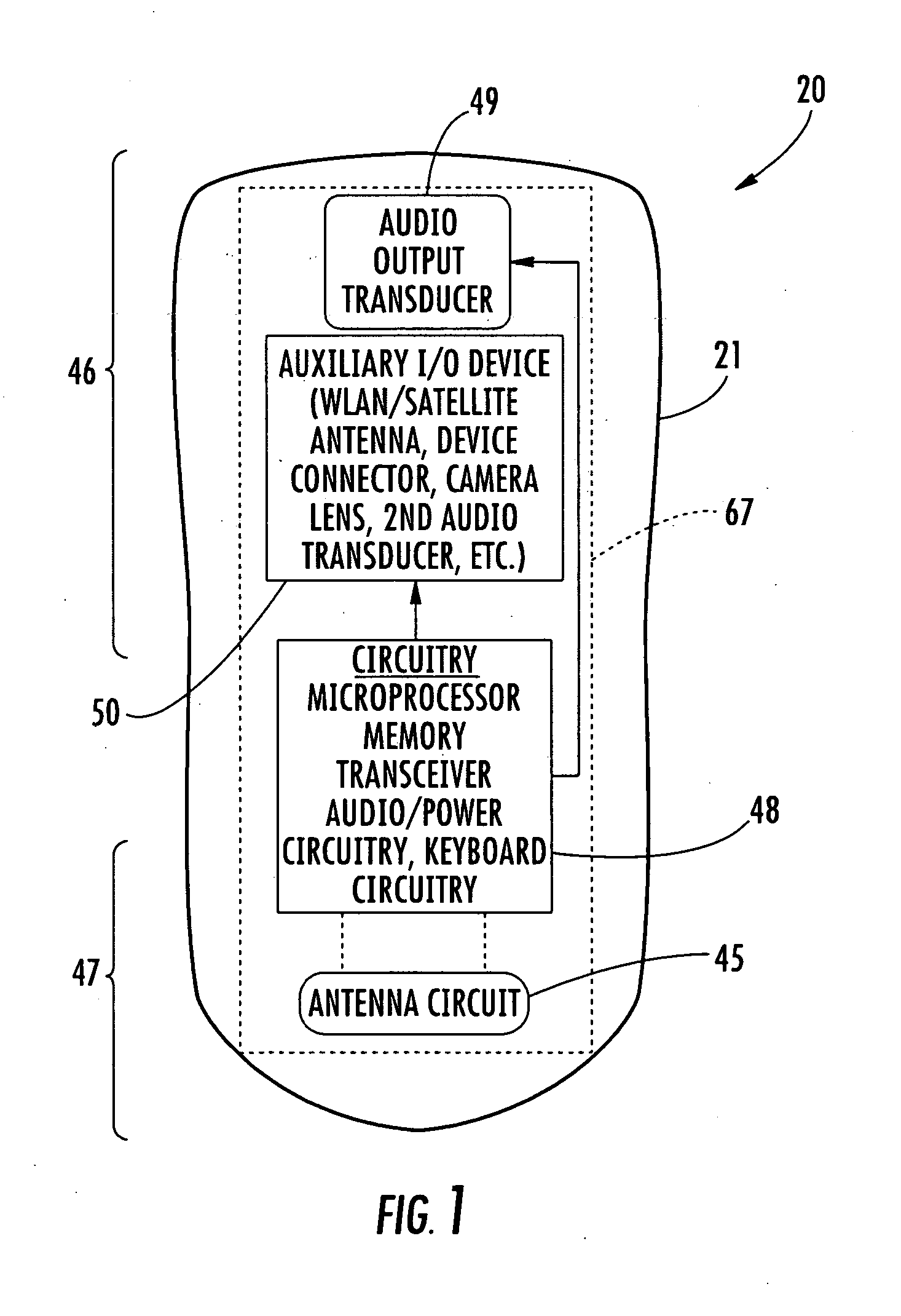 Mobile wireless communications device with reduced interference from the keyboard into the radio receiver