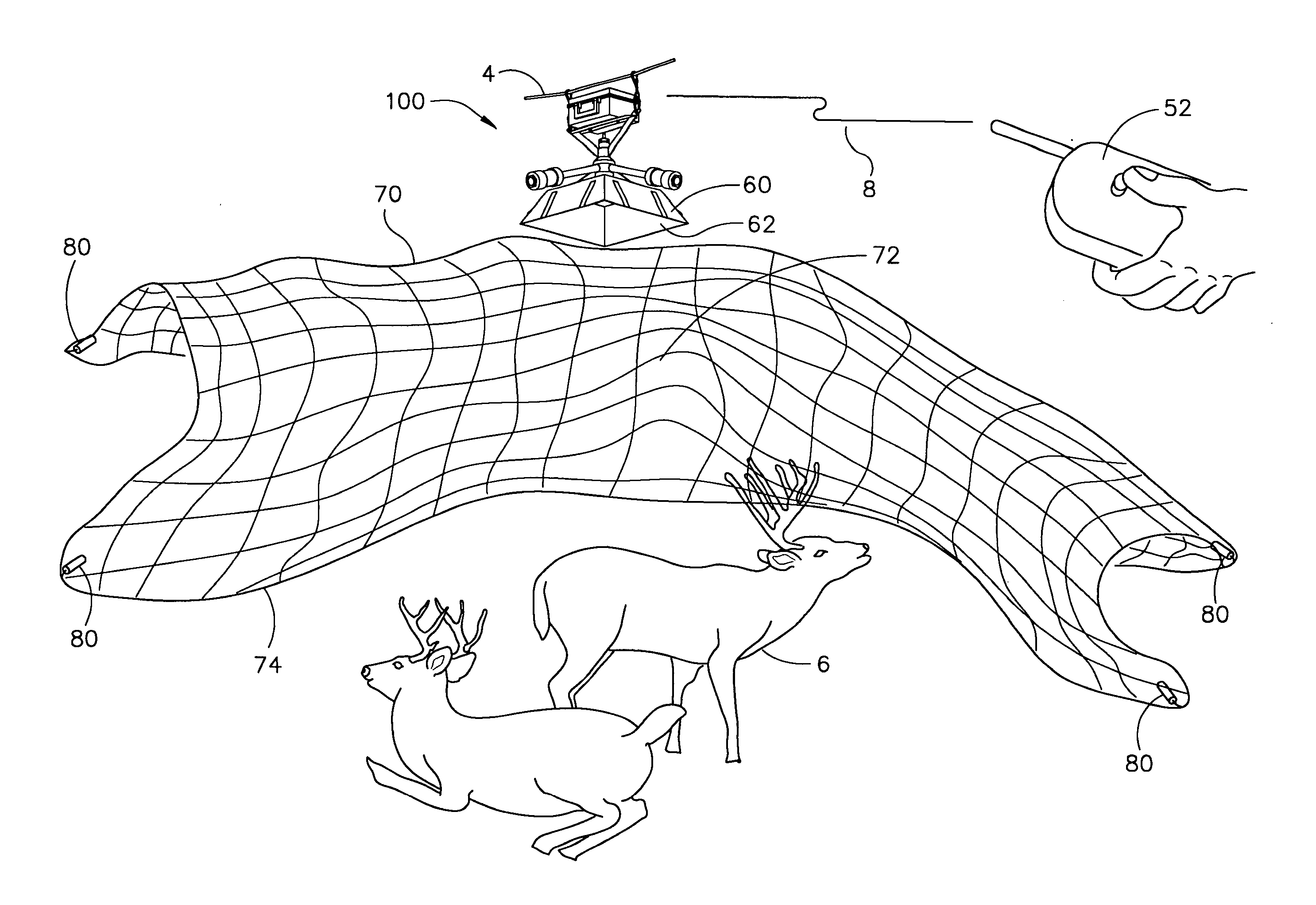 Method and apparatus for deploying an animal restraining net