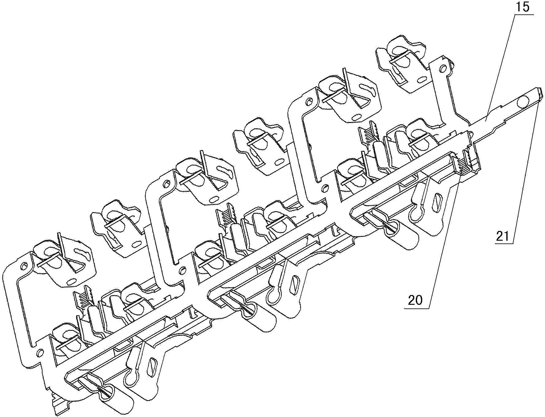 Switch plug bush full-linked structure of three-position dipolar oblate plugs and three-position five-hole plugs