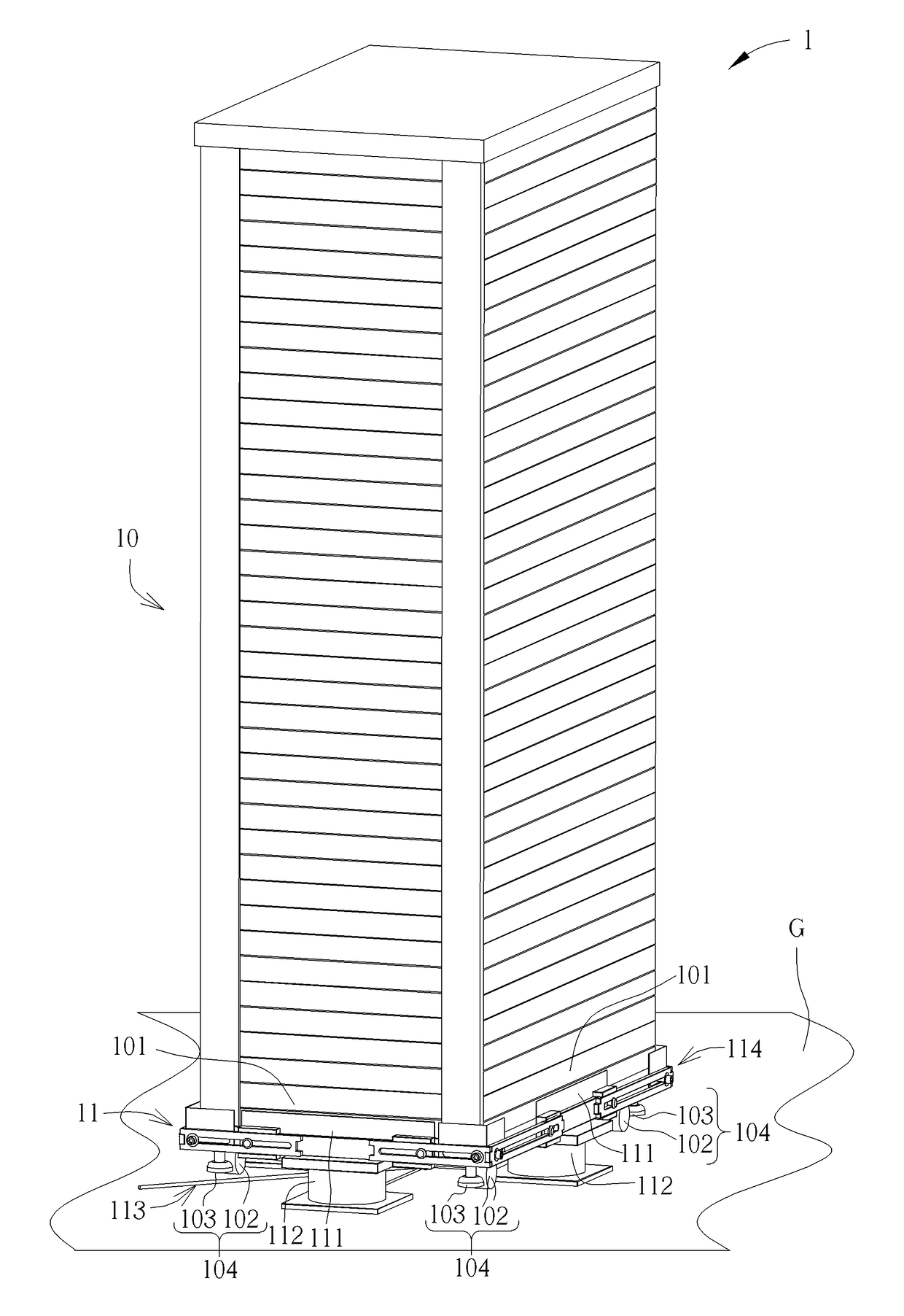 Pallet structure with air bag structure, cabinet device with pallet structure, and method thereof