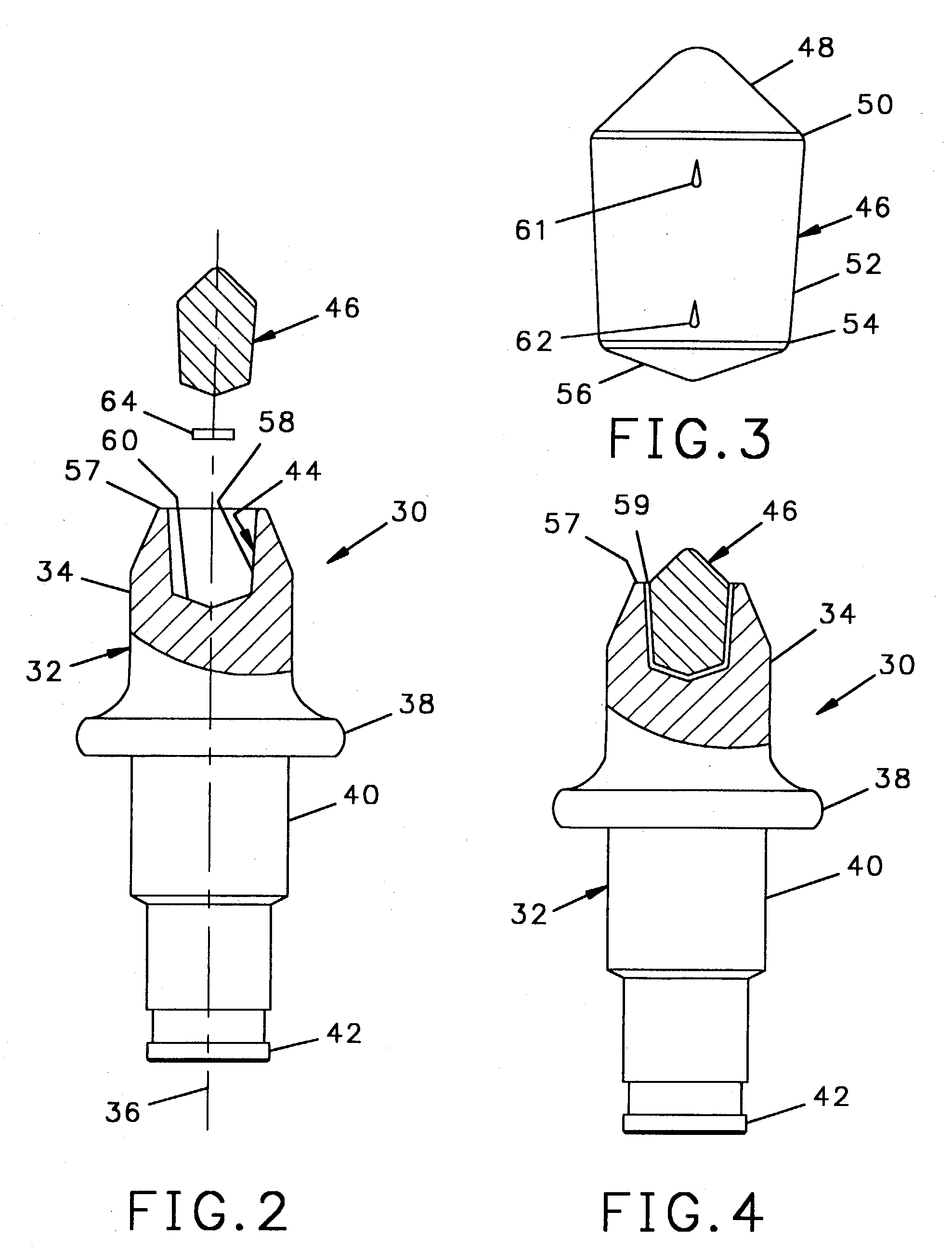 Cutting tool with hardened tip having a tapered base