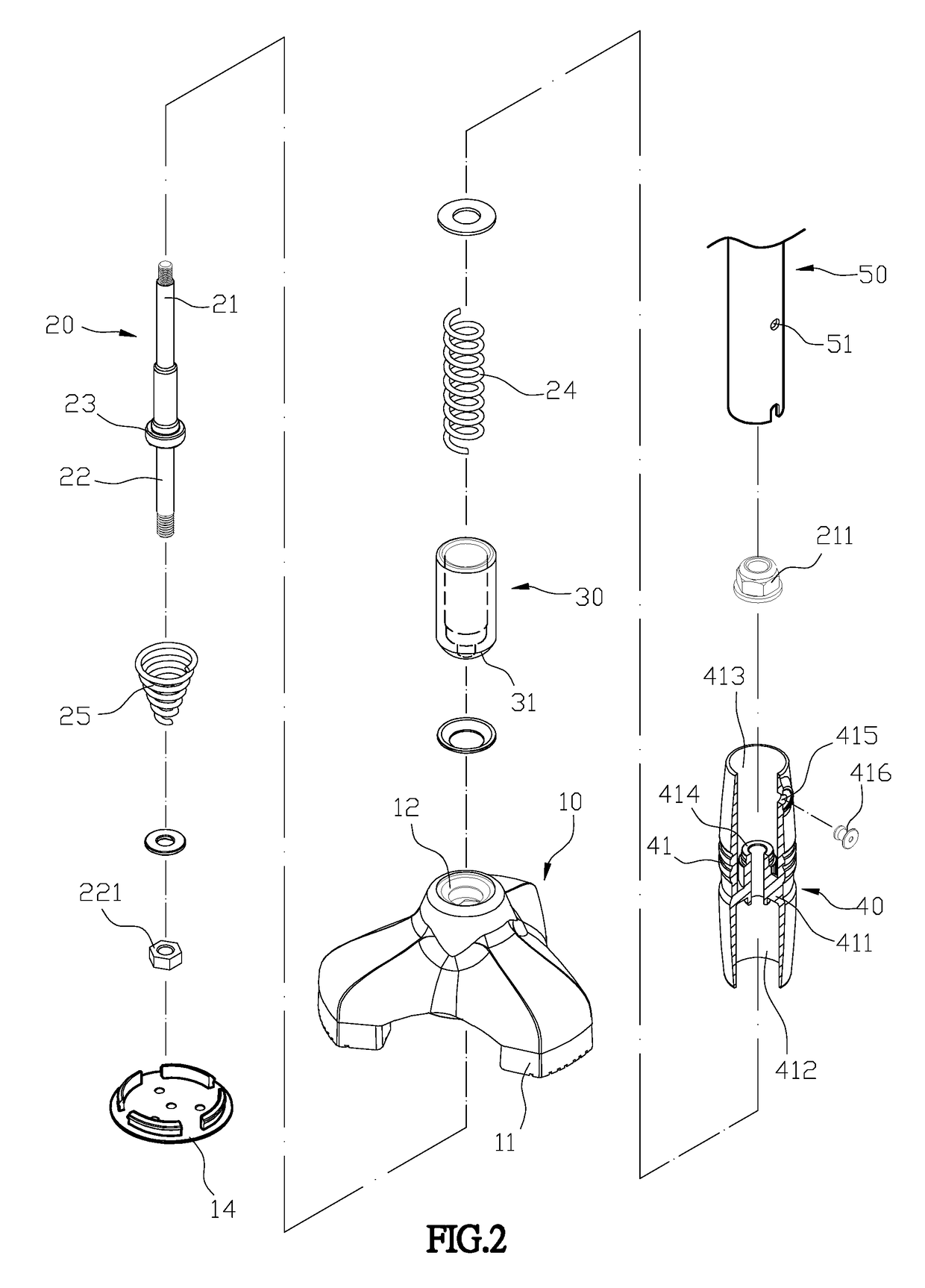 Base structure for walking stick