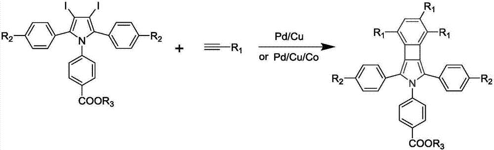 Cyclobutadiene benzopyrrole derivative with AEE effect and preparation thereof