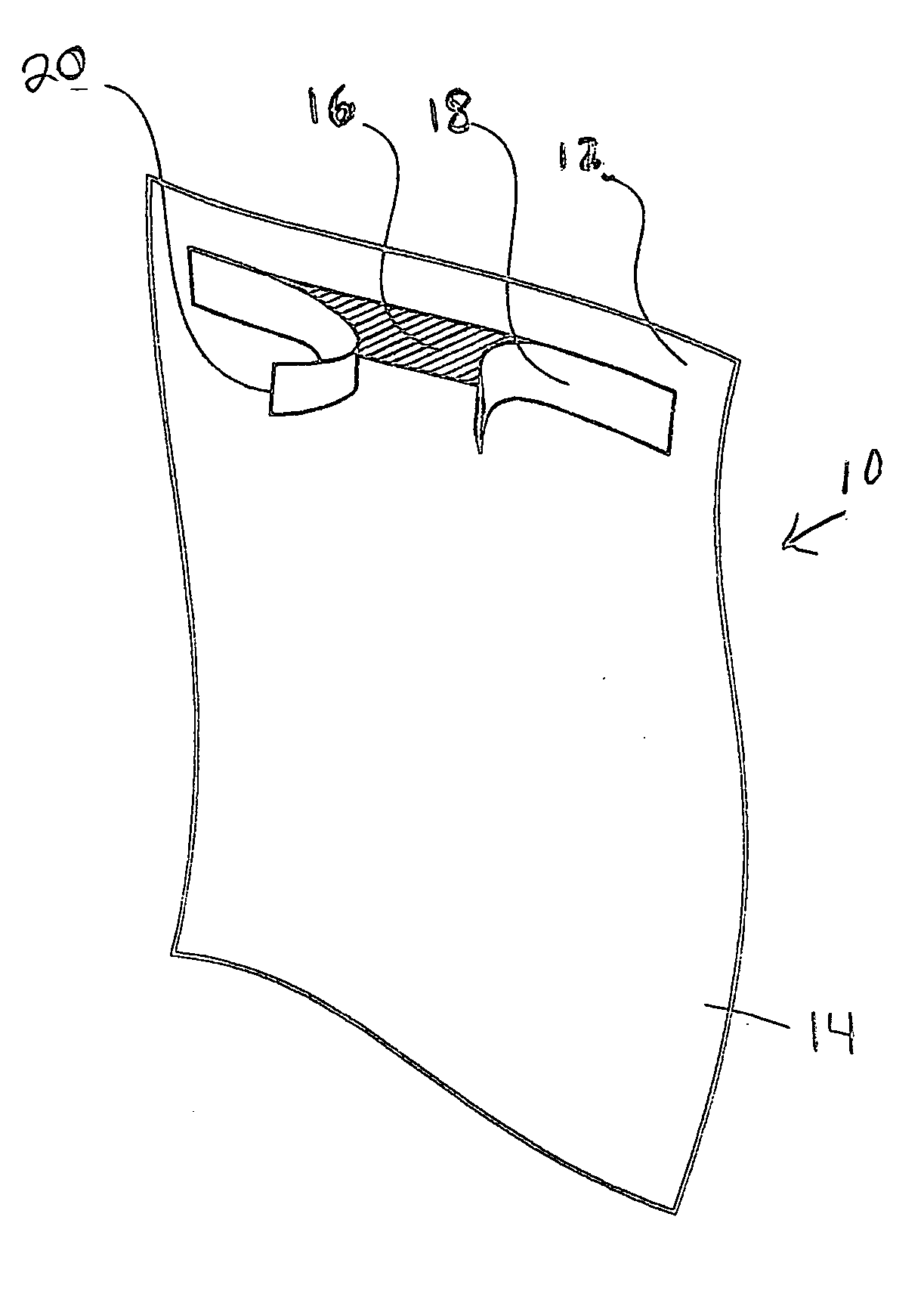 Bib with adhesive strip