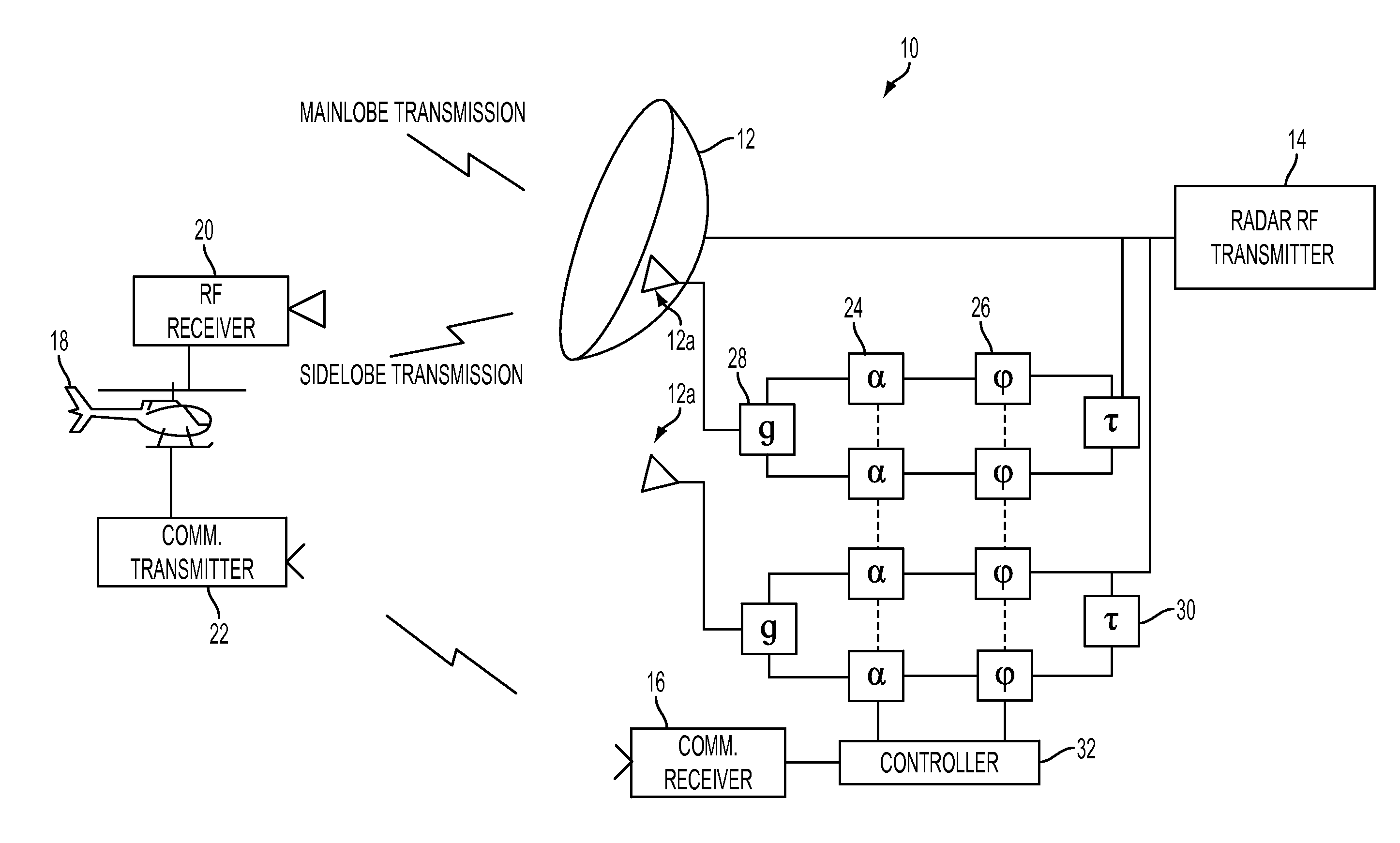 Adaptive sidelobe suppression of radar transmit antenna pattern