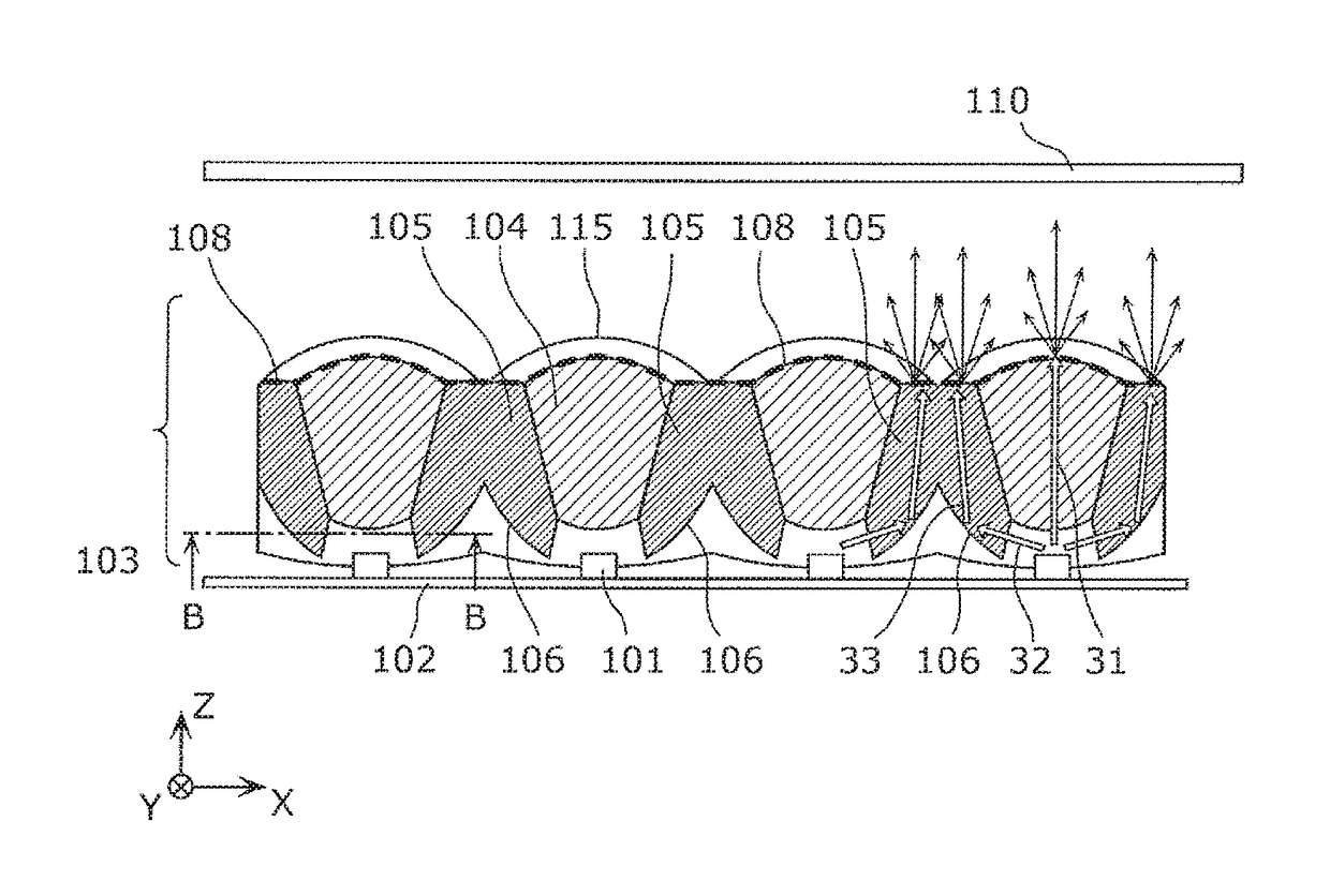 Illumination apparatus and automobile equipped with same