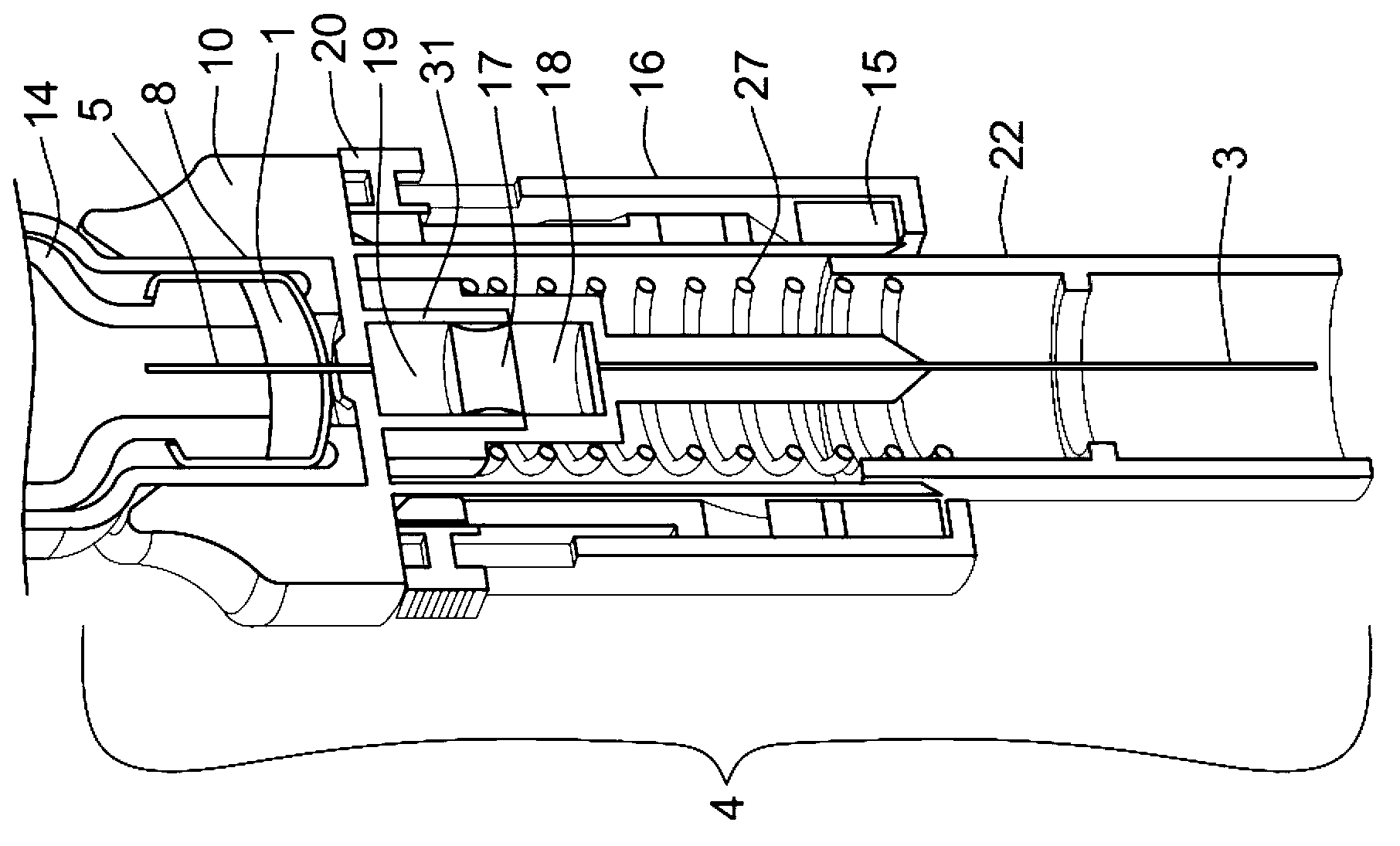 Medicated module with lockable needle guard