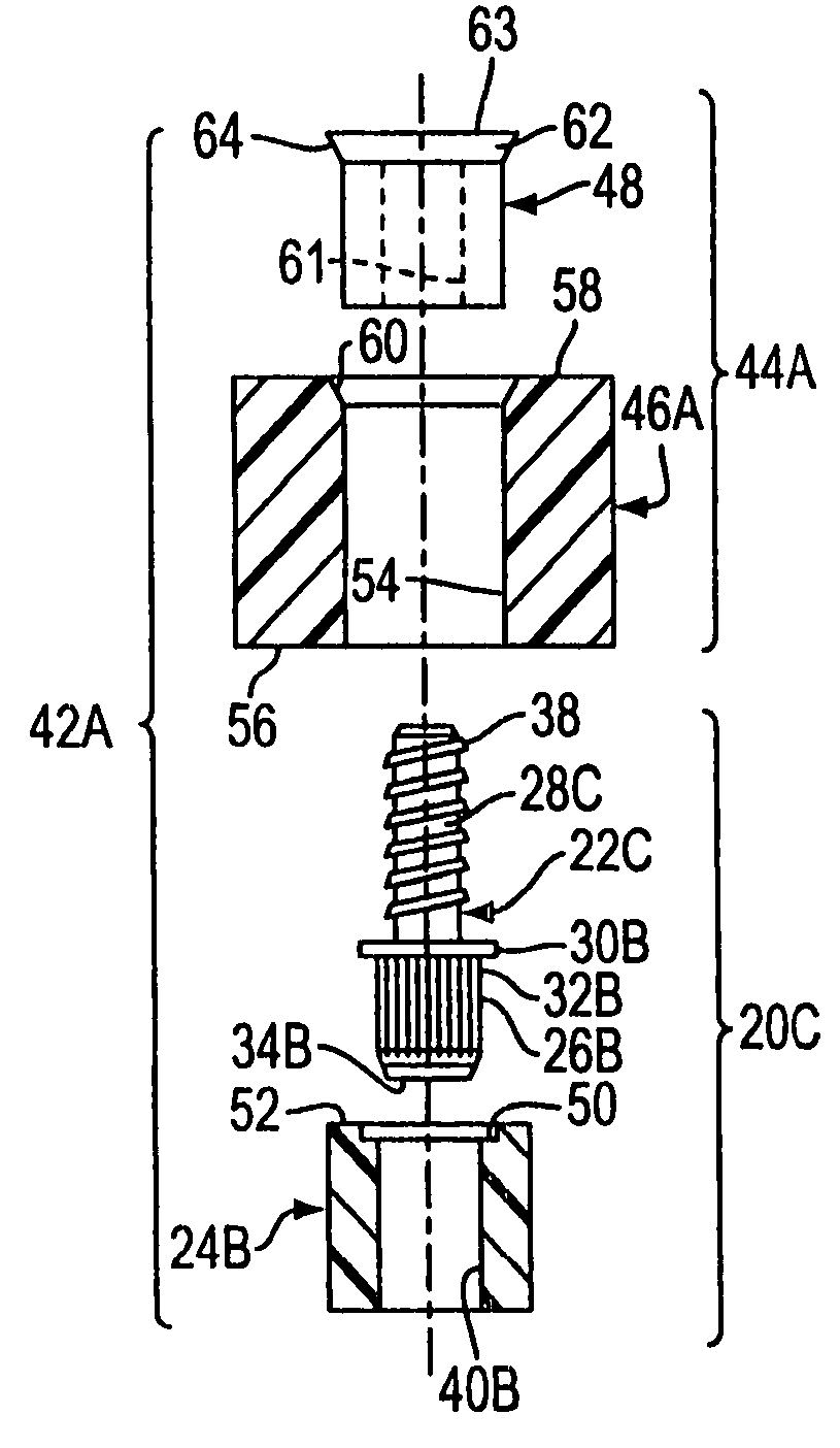 Quick assembly fastening system for plastic parts