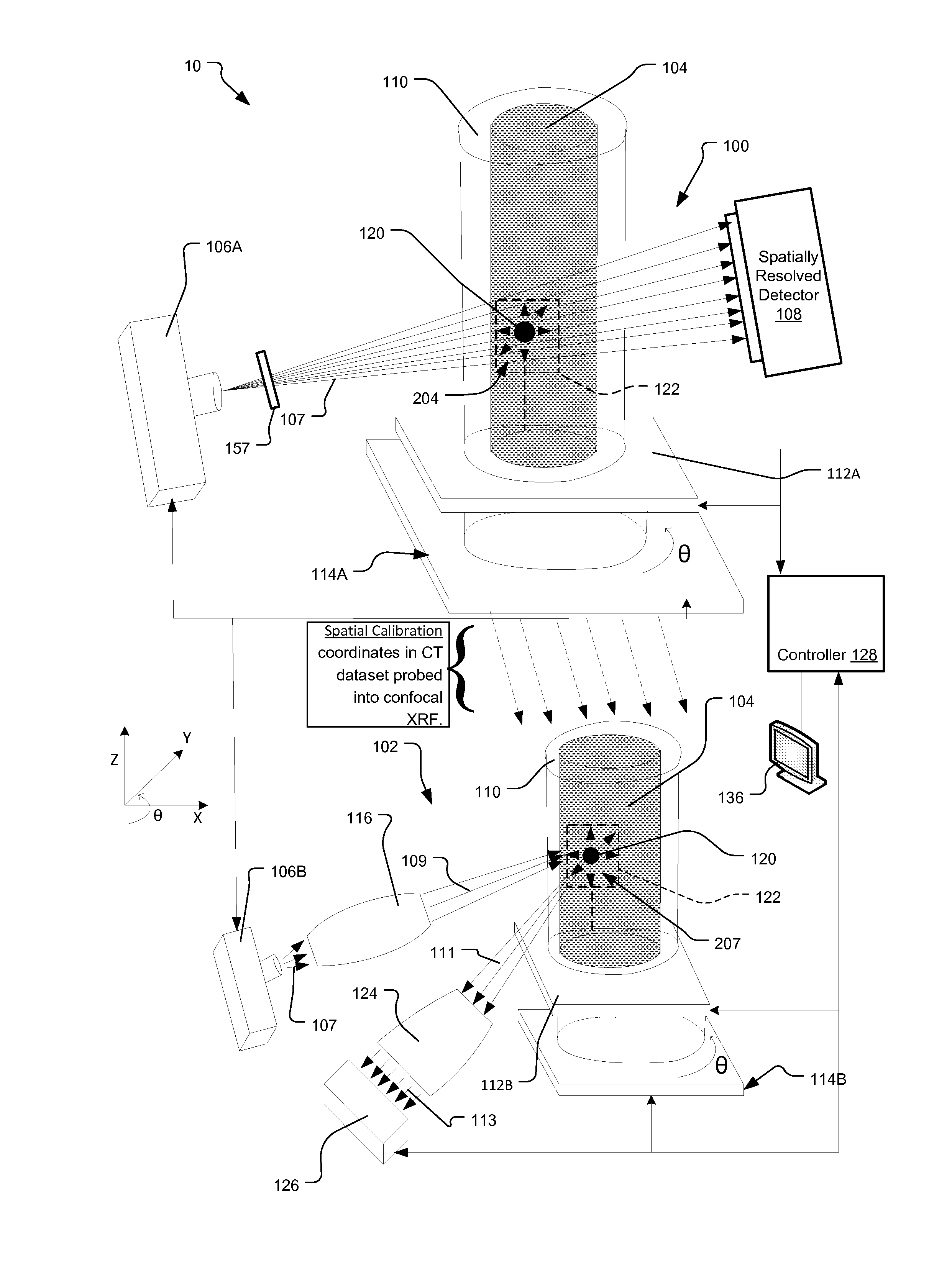 Combined confocal x-ray fluorescence and x-ray computerised tomographic system and method