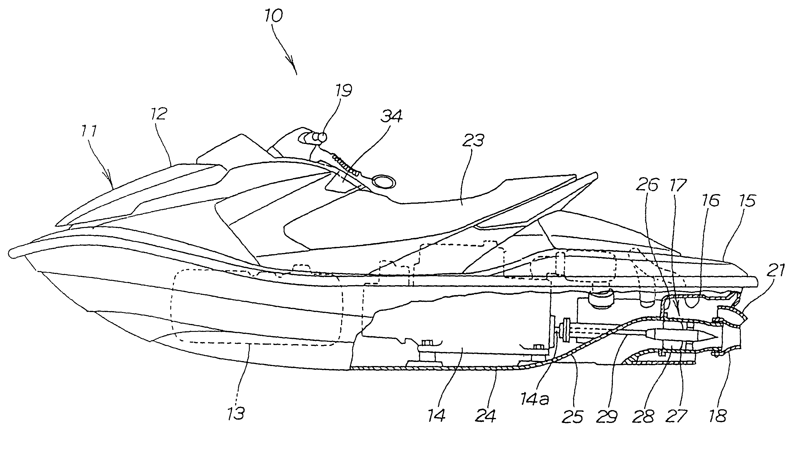 Lever-support bracket structure for a small waterboat