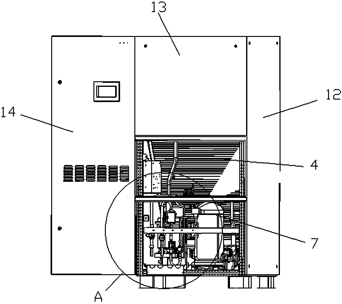 Inclined-evaporator upper air supply modularized computer room air conditioner and air conditioning module