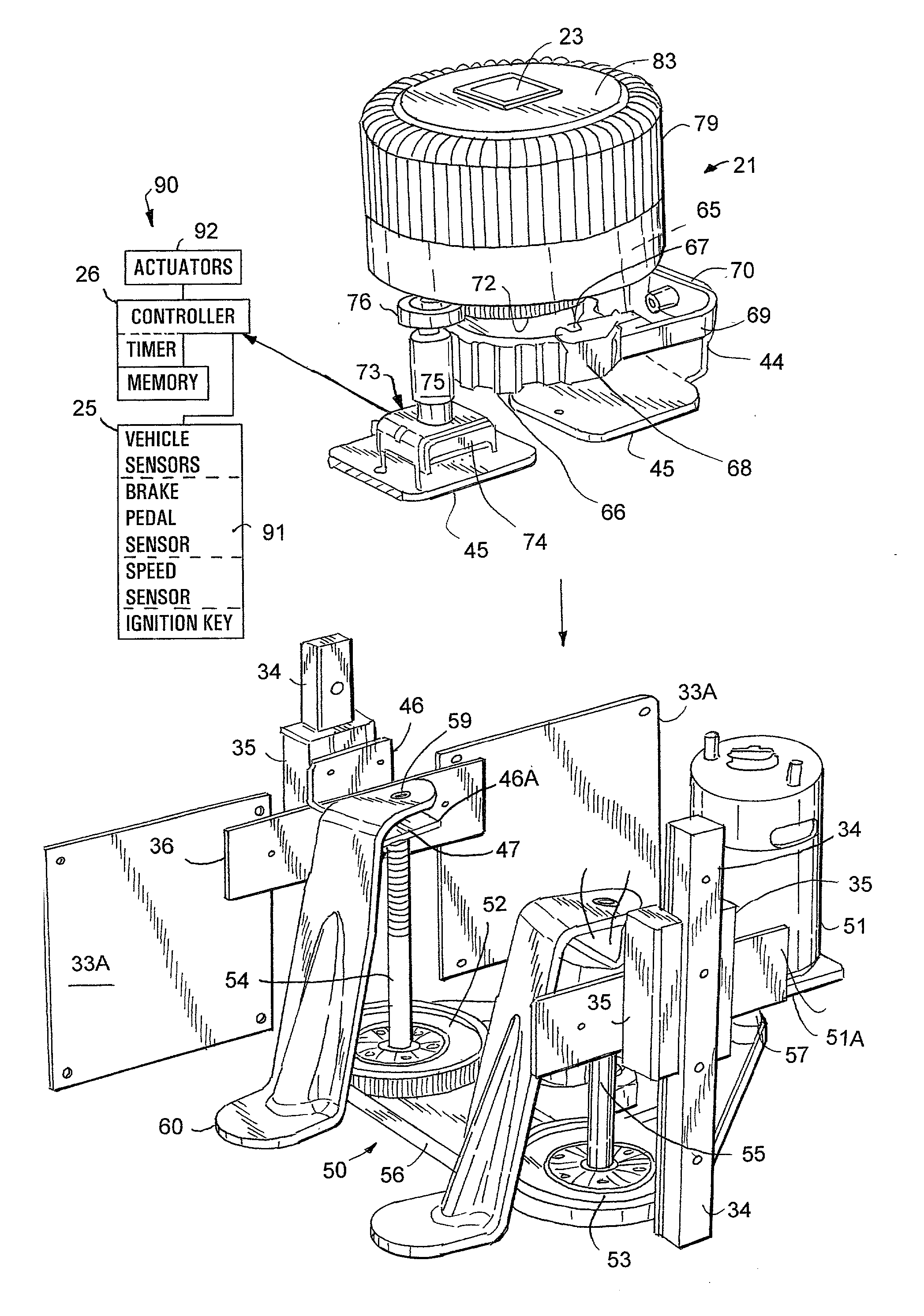 Storable shifter with electronic gear shift reset