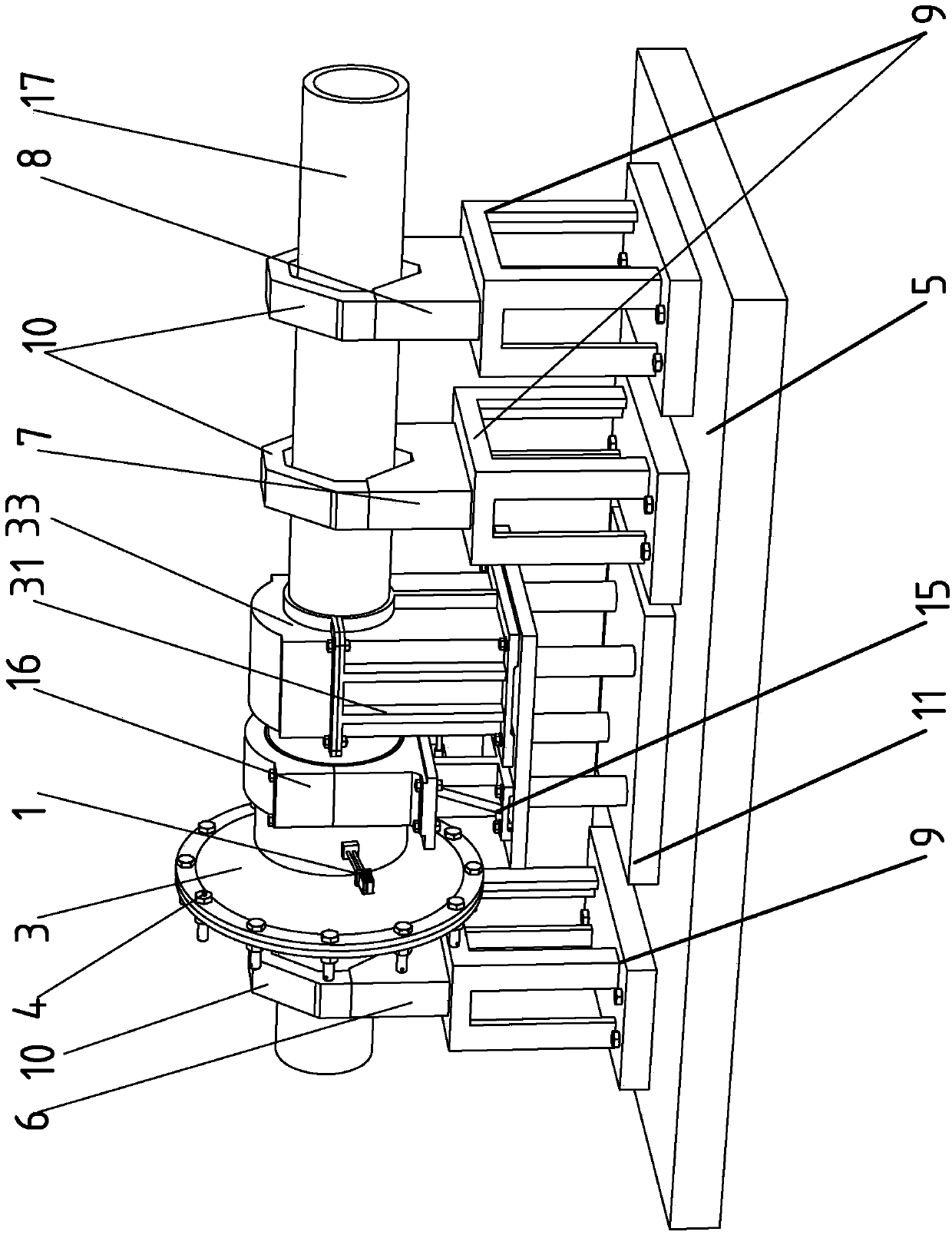 A method and device for detecting fastening force of a low-pressure turbine shaft disk of an aeroengine based on a line laser displacement sensor group