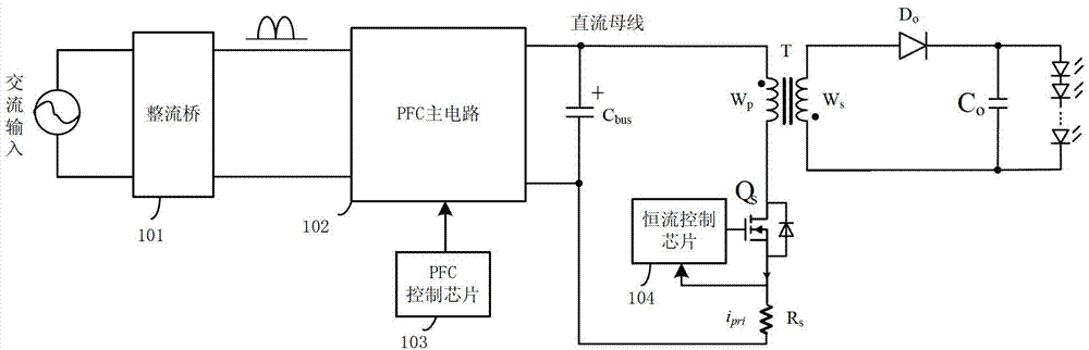 Quasi-single-stage high power factor circuit and device with primary side constant current control