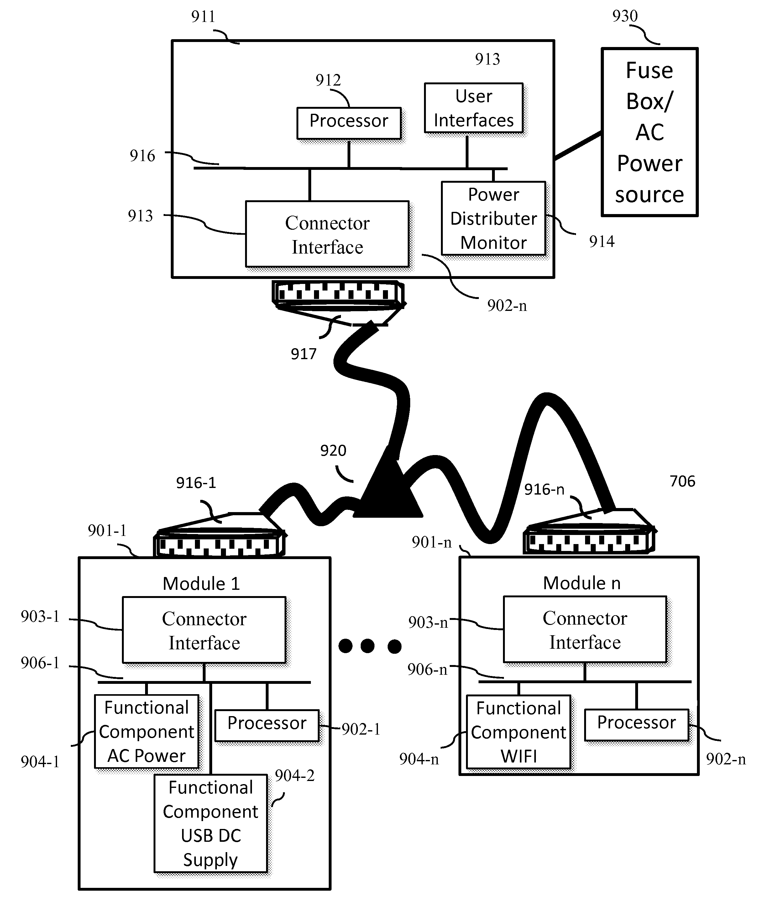 Method and apparatus for providing interchangeable modules such as a power outlet module