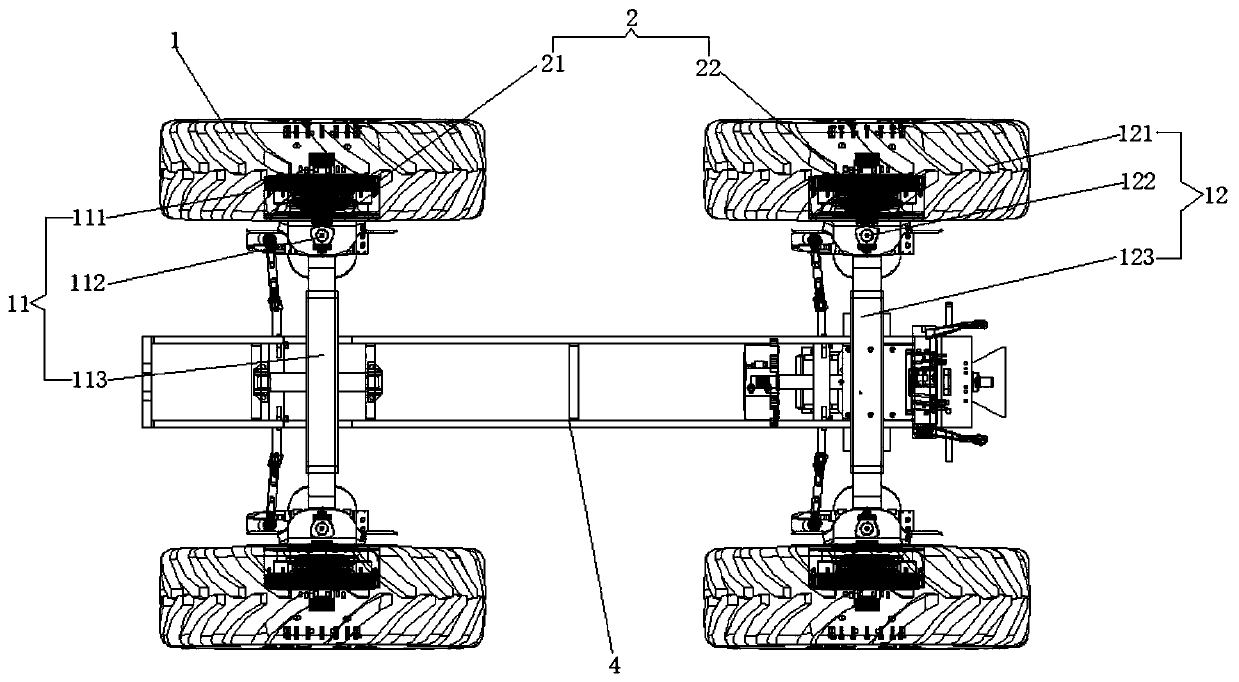 Hub motor-driven tractor chassis structure