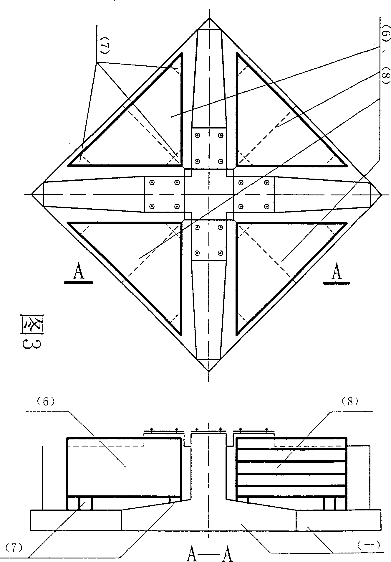 Combined foundation of backstay type machinery apparatus