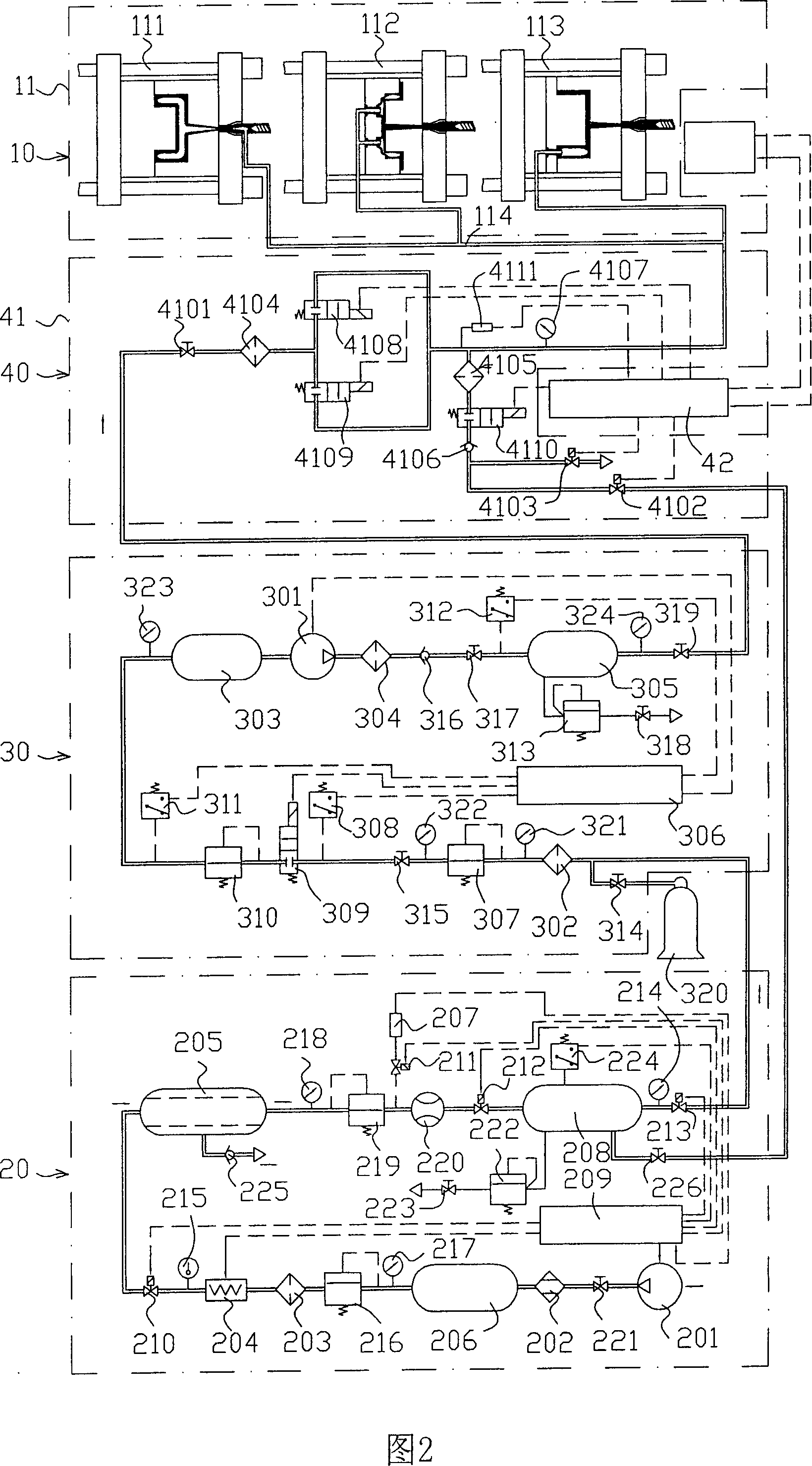 Pressure-sustaining gas assistant injection molding system