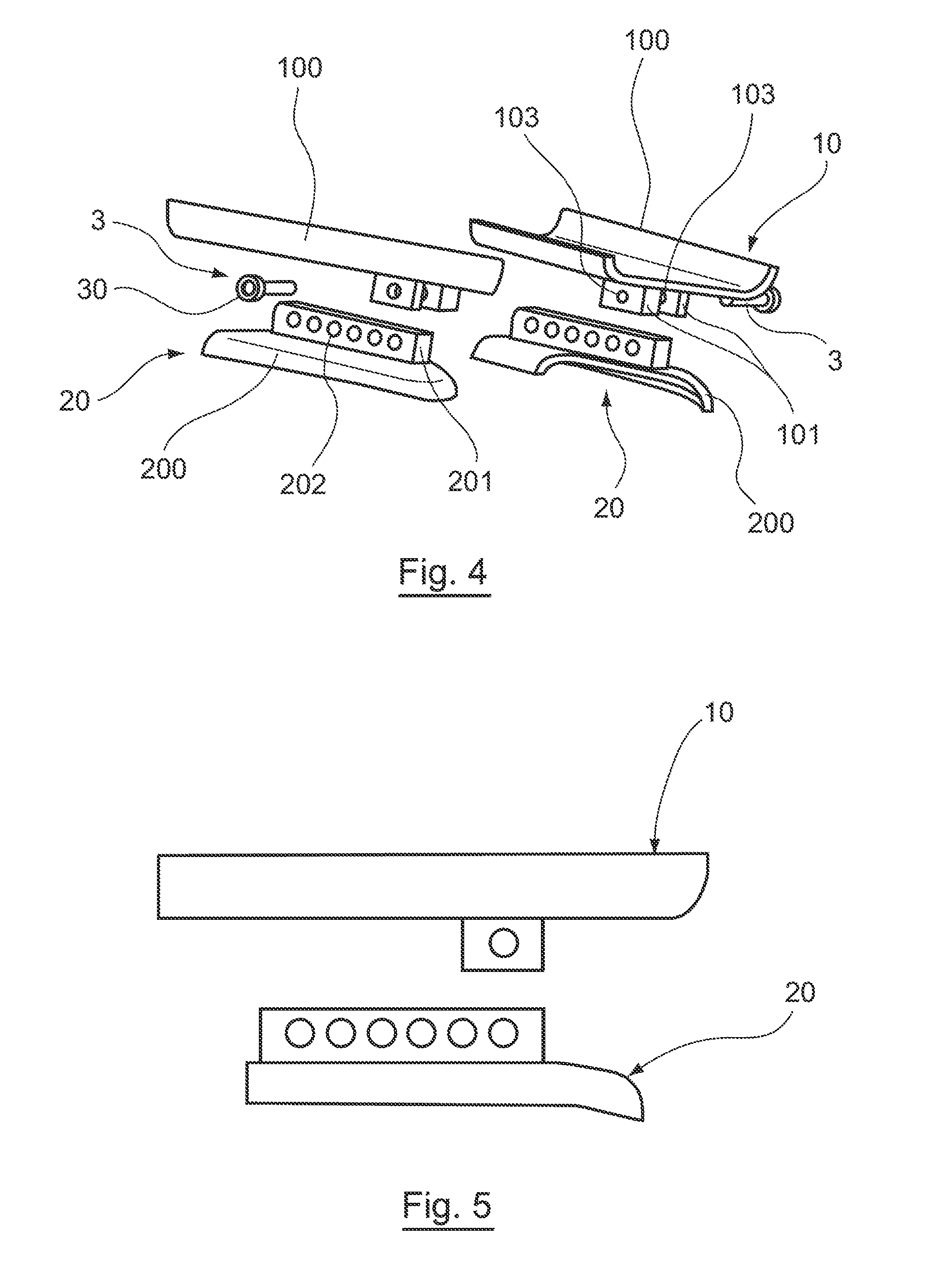 Orthosis comprising an upper tray and a lower tray, and connection with adjustable positioning