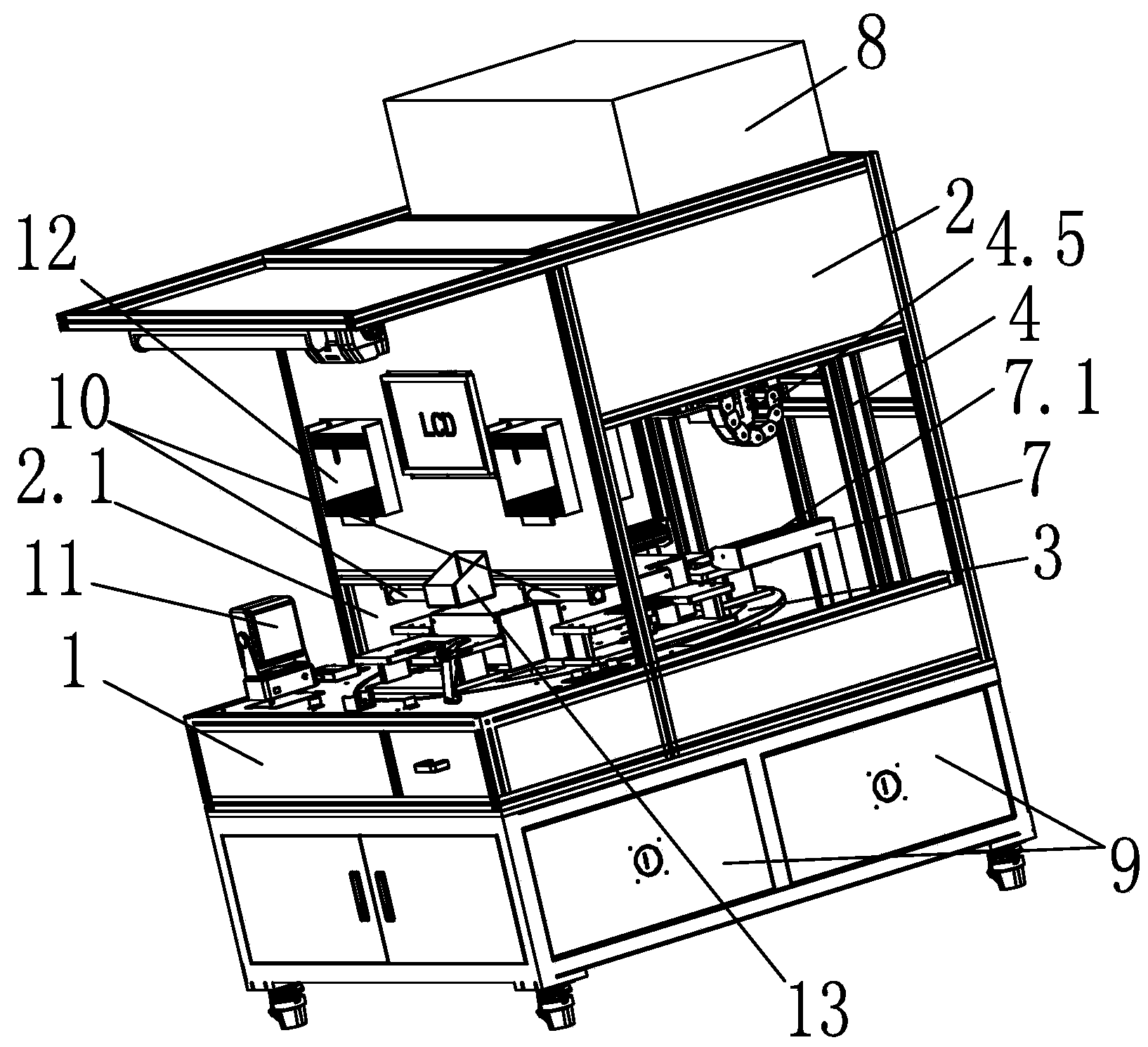 Automatic LCD screen detecting cabinet based on machine vision