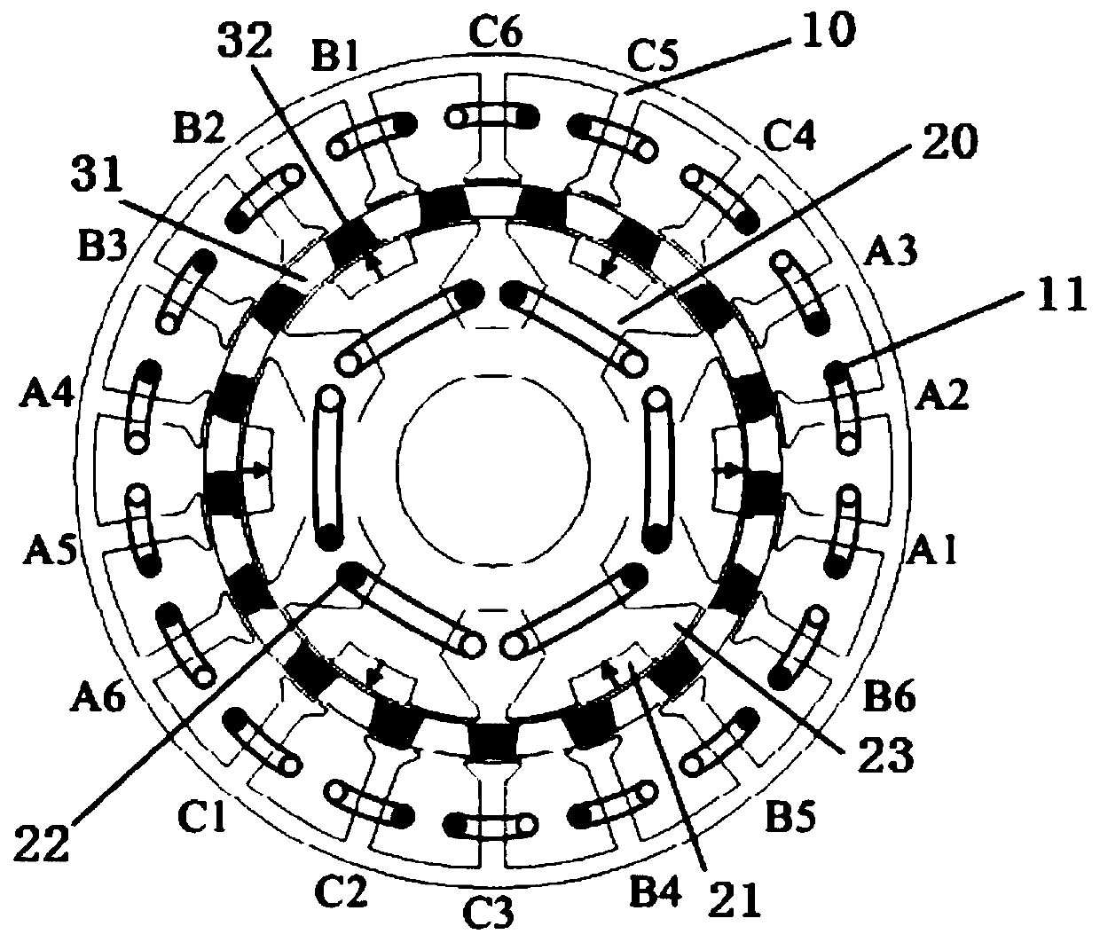 Stator Partition Alternating Pole Hybrid Excitation Motor