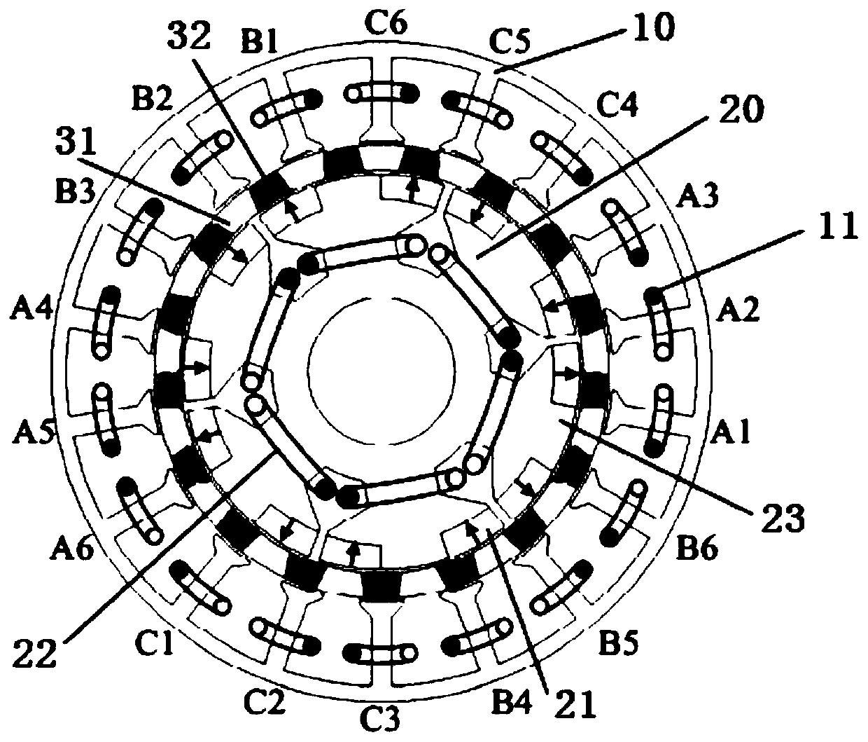 Stator Partition Alternating Pole Hybrid Excitation Motor