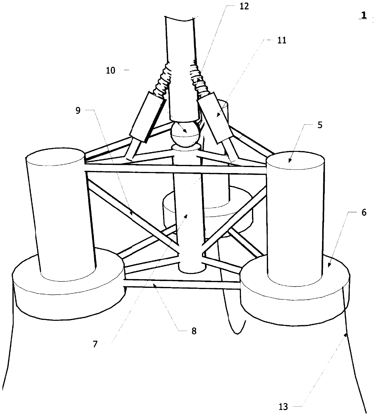 Semi-submersible wind power generator platform with vibration reduction and isolation function