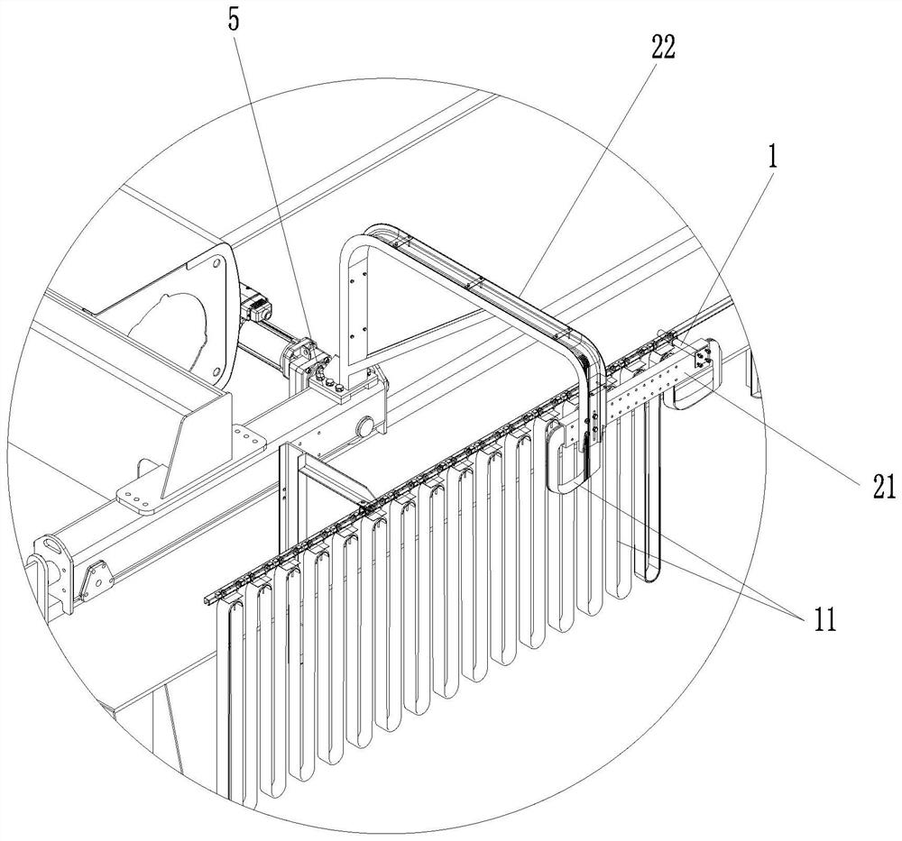 Adjustable trolley power-taking arm, crane and use method