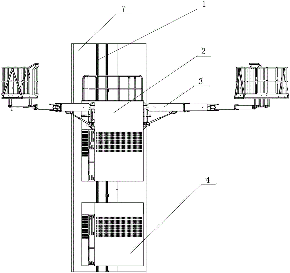 Embedded guide rail type double-arm fire rescue system for super high-rise building