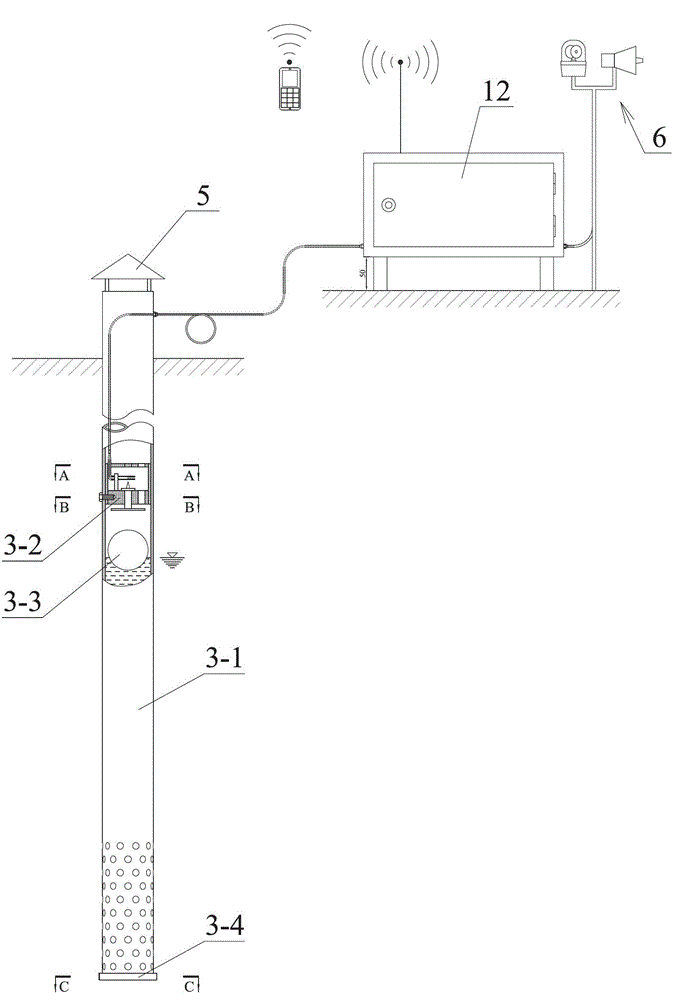 Float switch type free discharge measuring and reporting device for upper reservoir dam of pumped storage power station