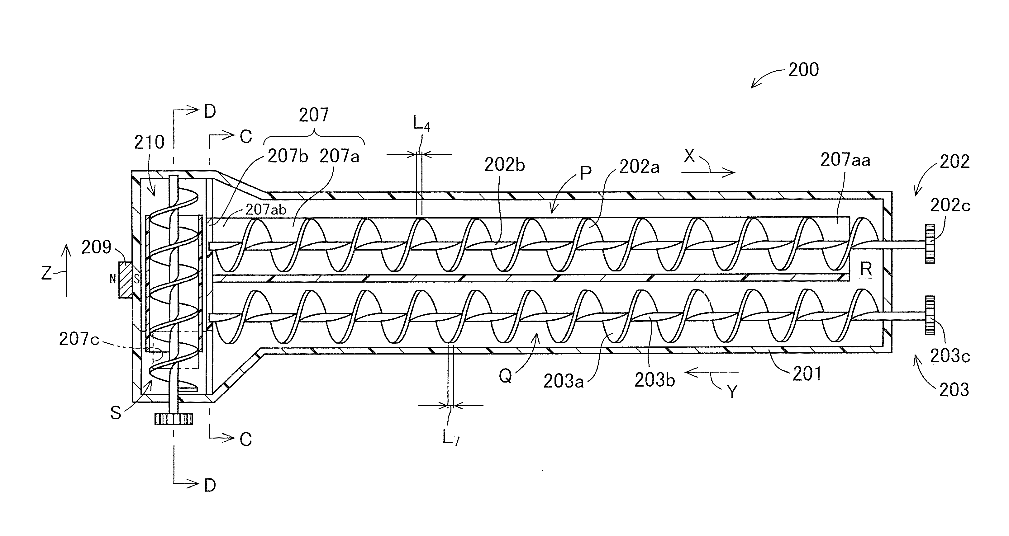 Developing device, image forming apparatus, developer agitating and conveying method