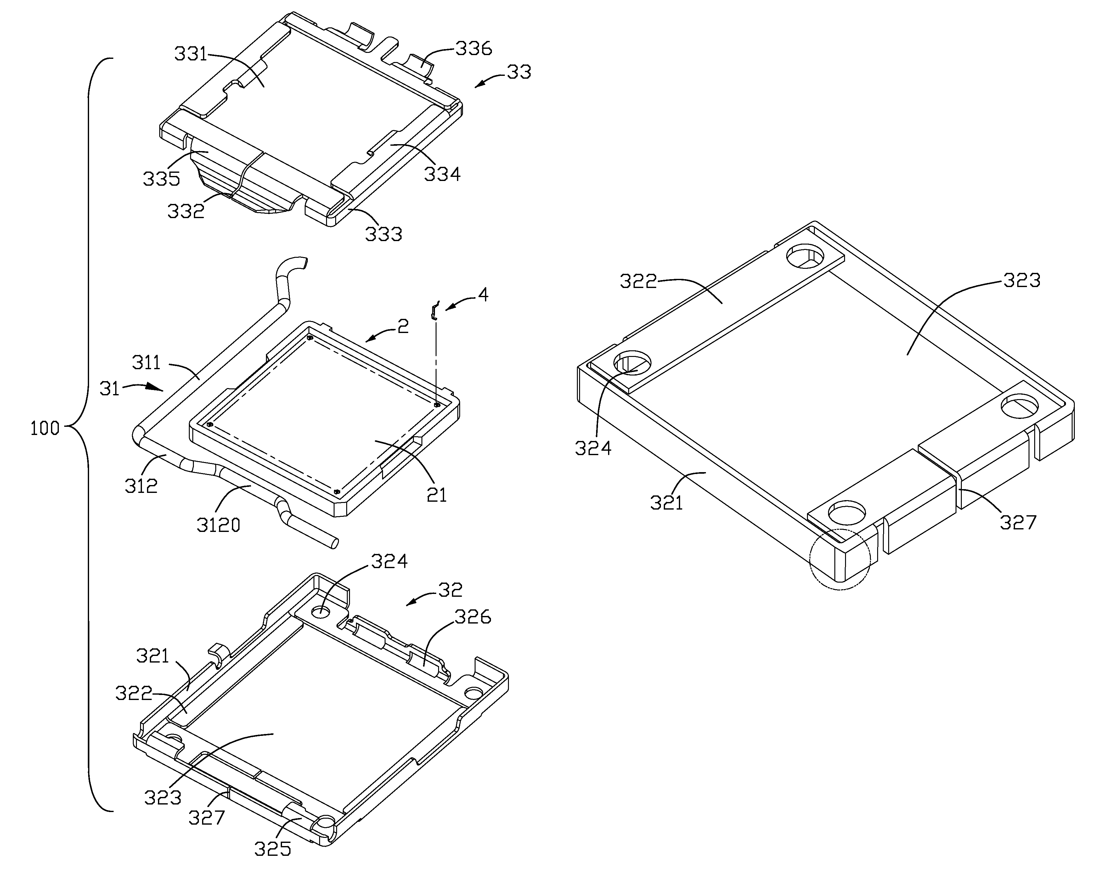 Land grid array socket having simplified fastening device bent by metallic stripe