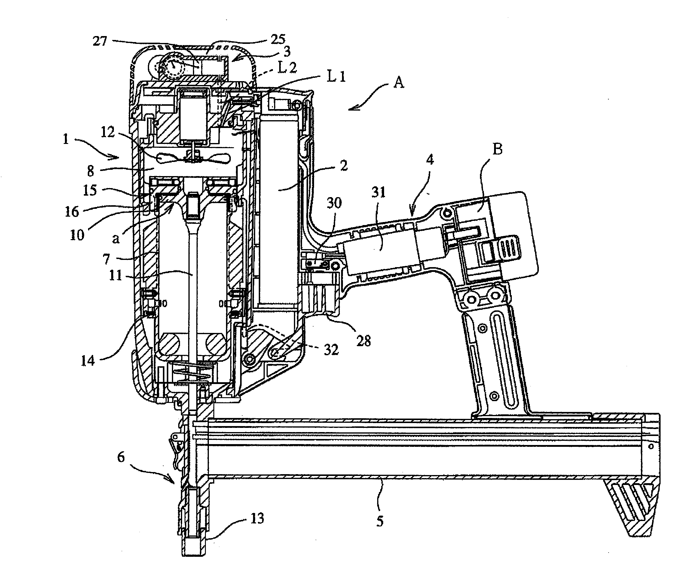 Driving Piston Maintaining Structure in Gas Nailer