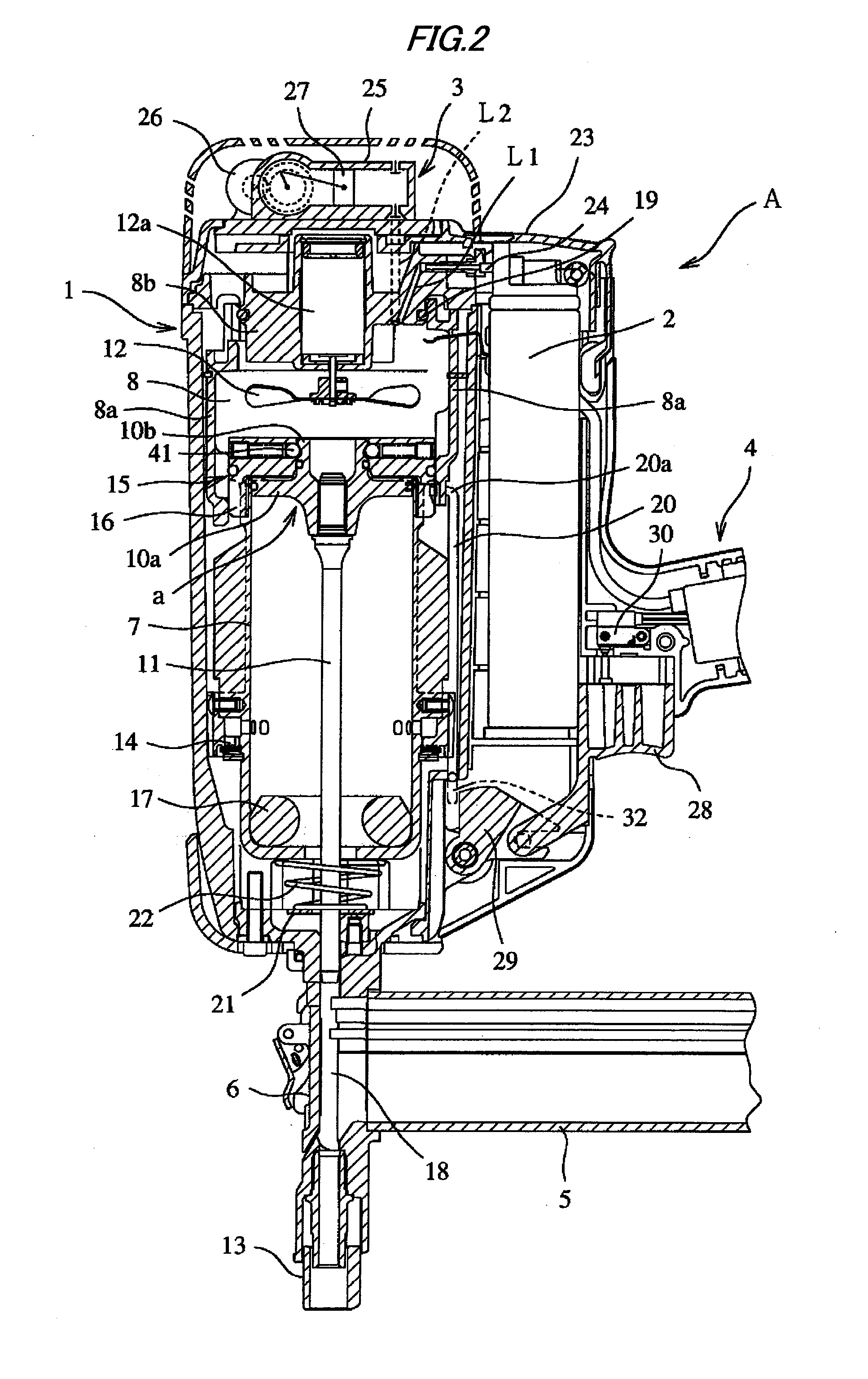 Driving Piston Maintaining Structure in Gas Nailer