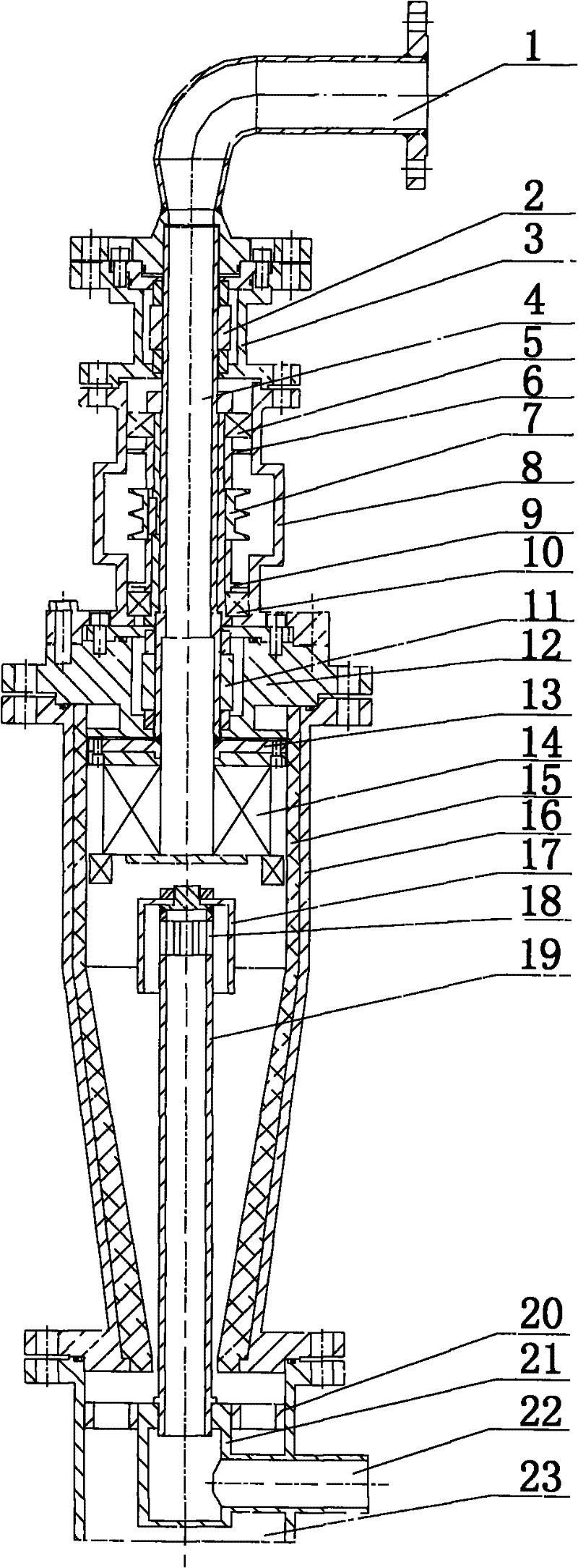 Dynamic prewhirl and axial push type hydrocyclone