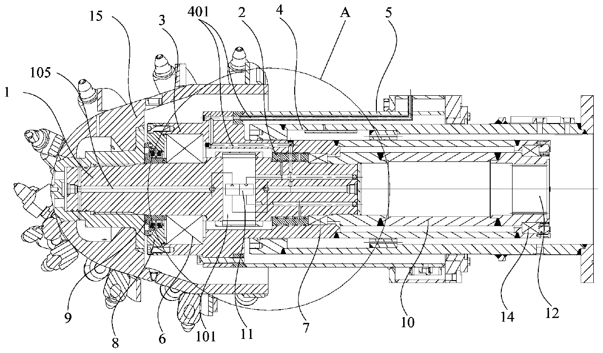 Inner atomizing type telescopic cutting mechanism and tunneling machine