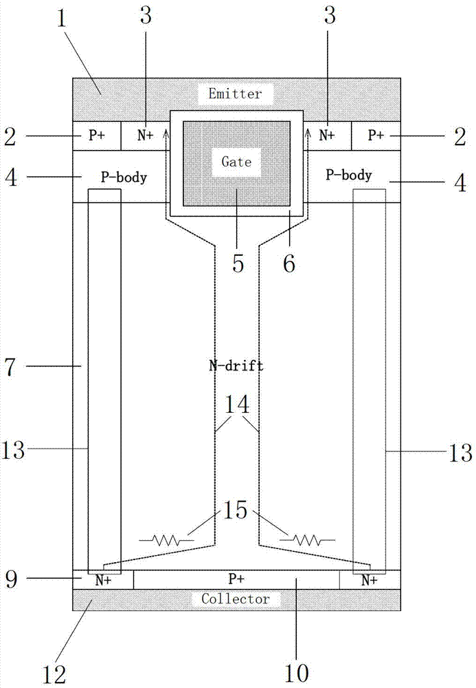 A reverse conduction igbt device