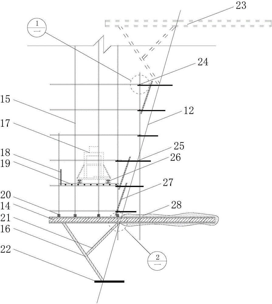 Comprehensive supporting structure of deep side slope of complex steep cliff and construction method